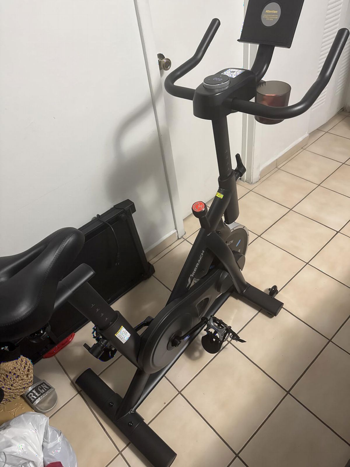 MERACH Exercise Bike, Magnetic Friction Stationary Bike with Brake Pad and Exclusive App, Low Noise Indoor Cycling Bike with 300lbs Weight Capacity, Tablet Mount and Fitness Courses for Weight Loss customer photo 2