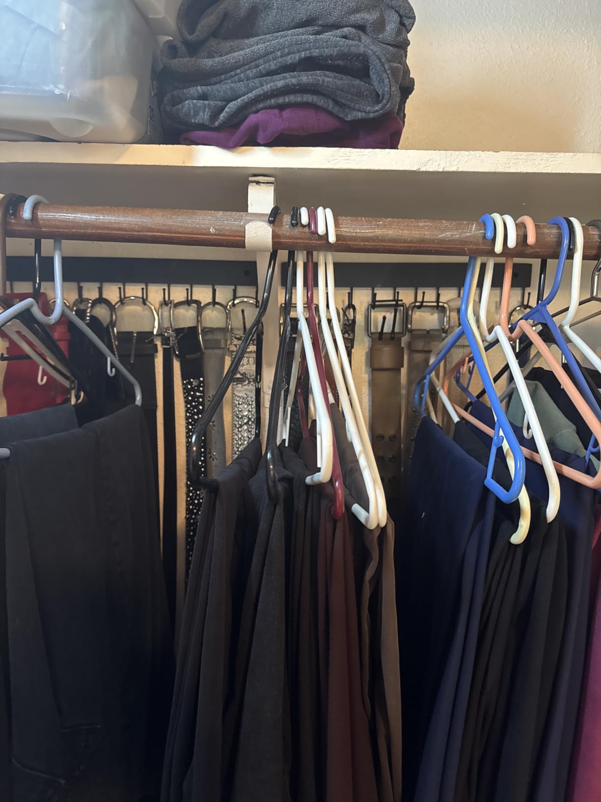Belt Hanger Wall Mounted, Wooden Belt Organizer 2 Pack | Max 24 Storage Capacity, 180° Rotating Space Saving Hangers for Ties, Tank Tops, Scarves, Bras, Keys, Bags Black customer photo 1