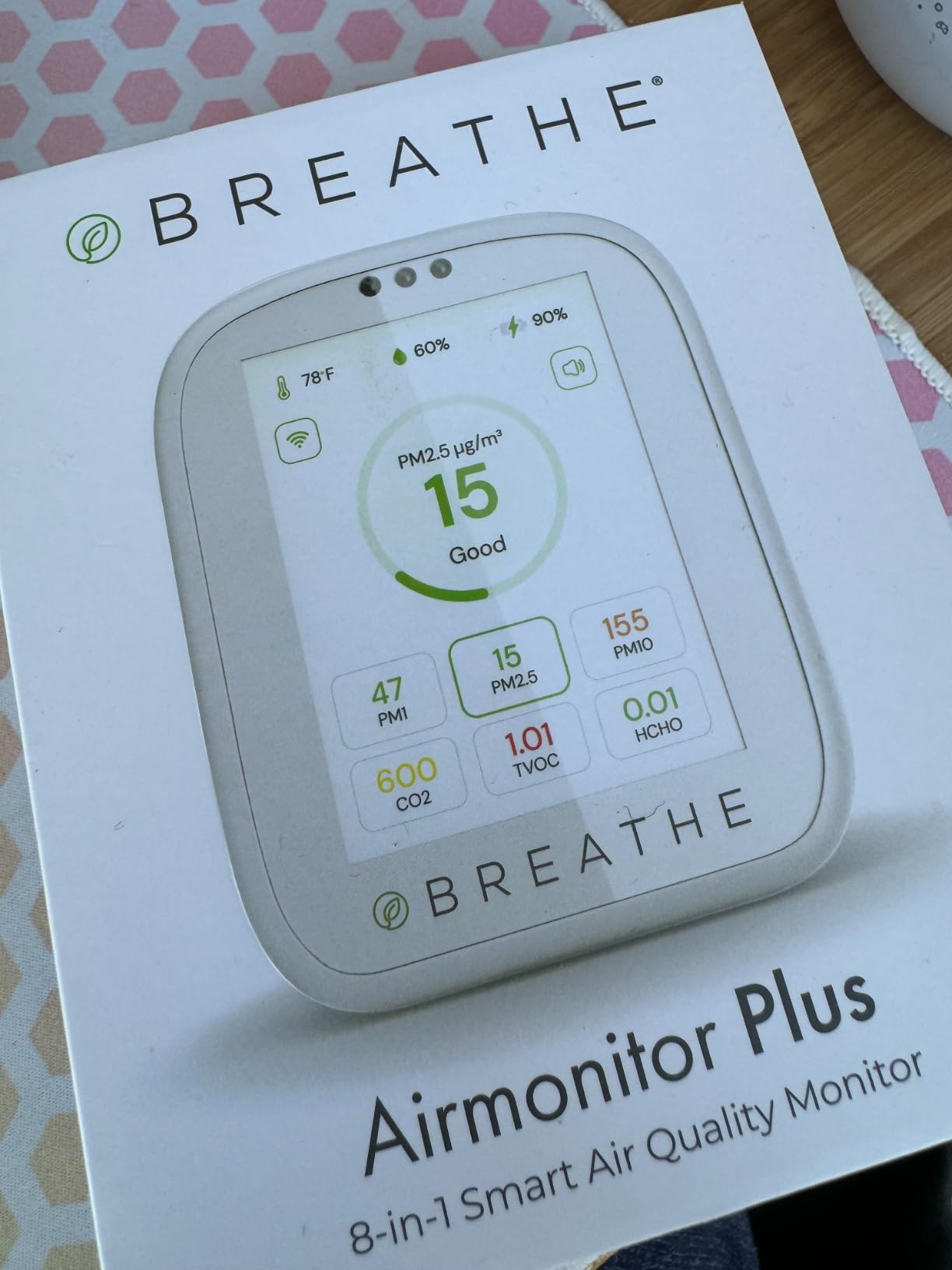 BREATHE Airmonitor Plus Indoor Air Quality Monitor with CO2, PM & App | Professional-Grade NDIR Sensor, PM1, PM10, TVOC, Formaldehyde, Smart Alerts, 90-Day History, CSV Export customer photo 2