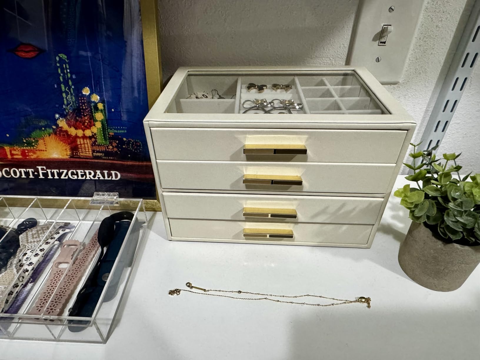 VLANDO Jewelry Box for Women, Glass Lid Jewelry Organizer with 3 Drawers for Necklaces Rings Earrings Bracelets Mother Day Gift for Mom - Cloud White customer photo 2
