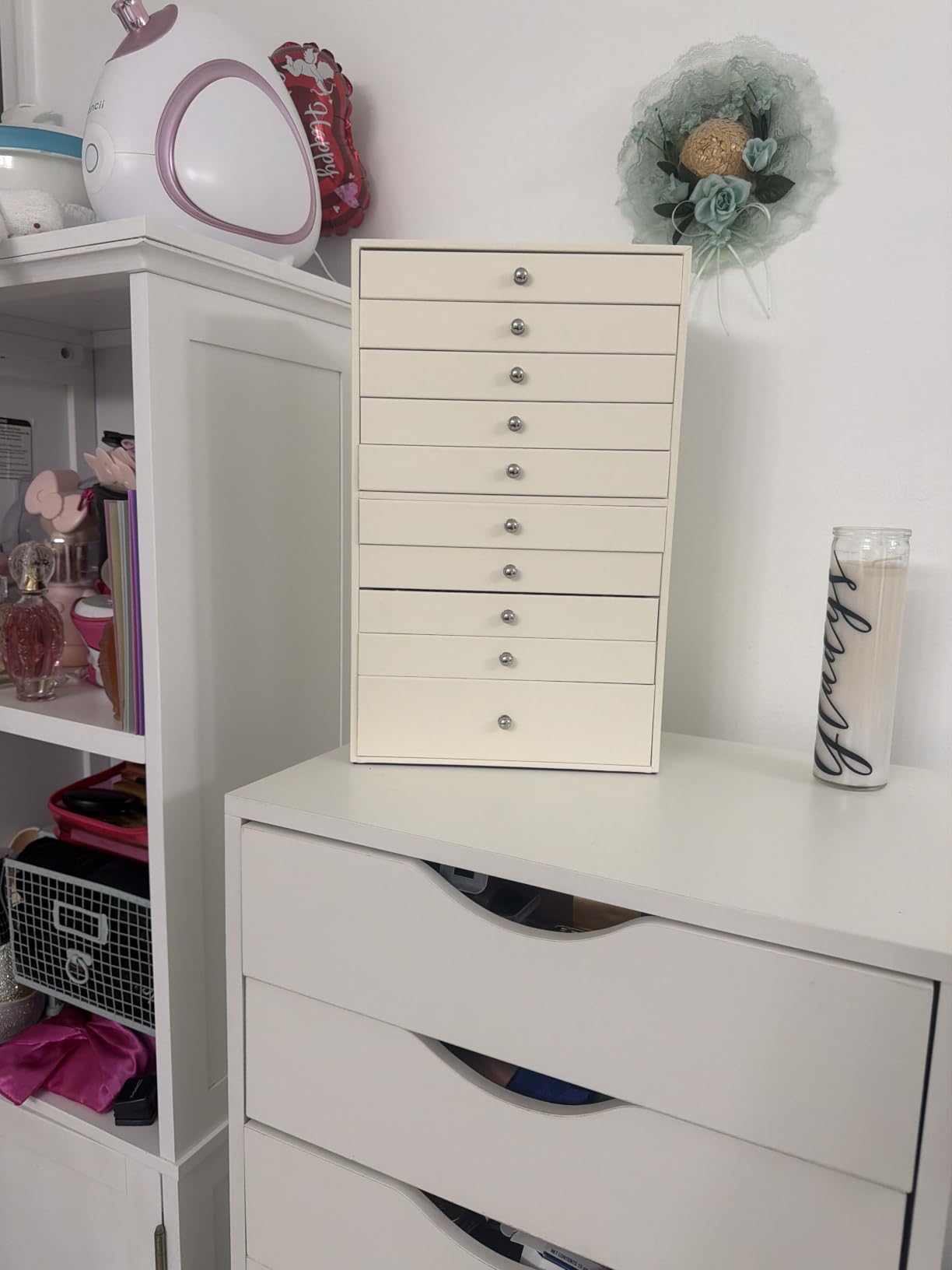 GUKA Large Jewelry Box, Jewelry Case with 10 Drawers for Big and Small Jewelry, Jewelry Storage Organizer for Watch Earrings Necklace Rings Bracelets, Birthday Wedding Gifts, White customer photo 2