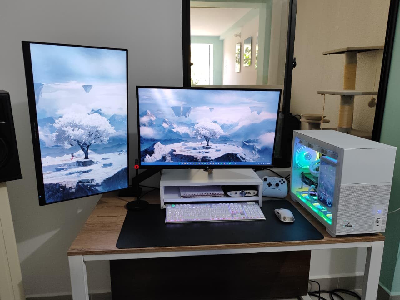 HUANUO Dual Monitor Mount for 2 Monitors up to 32 inches, Each Arm Holds Max 22lbs, Dual Monitor Stand with Advanced System, Height-Adjustable/Tilt/Swivel/Rotate, VESA Standard 75mm or 100mm customer photo 2