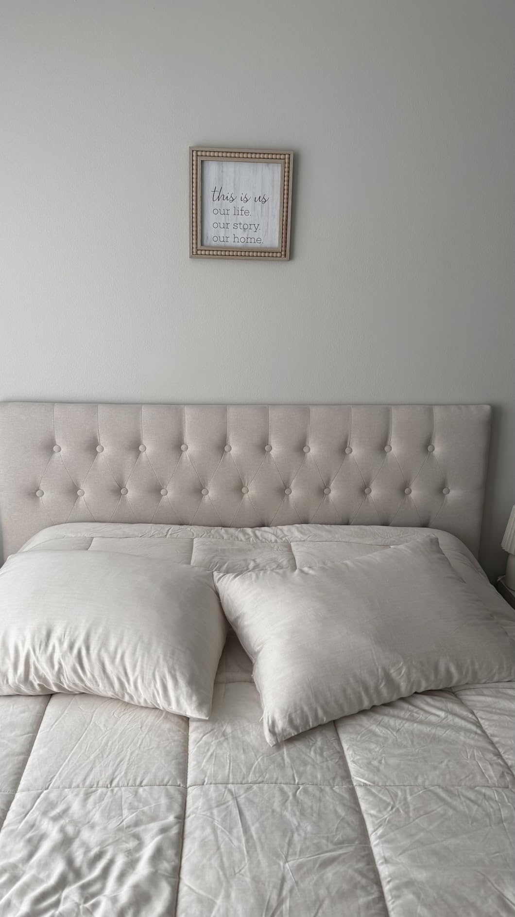 Tufted Upholstered Headboard Queen Size, Adjustable Height 37-51 in, Beige - Sturdy and Durable Solid Wood Bed Headboard, Fabric Queen Headboard Only, Modern Button Diamond Design Head Board customer photo 1