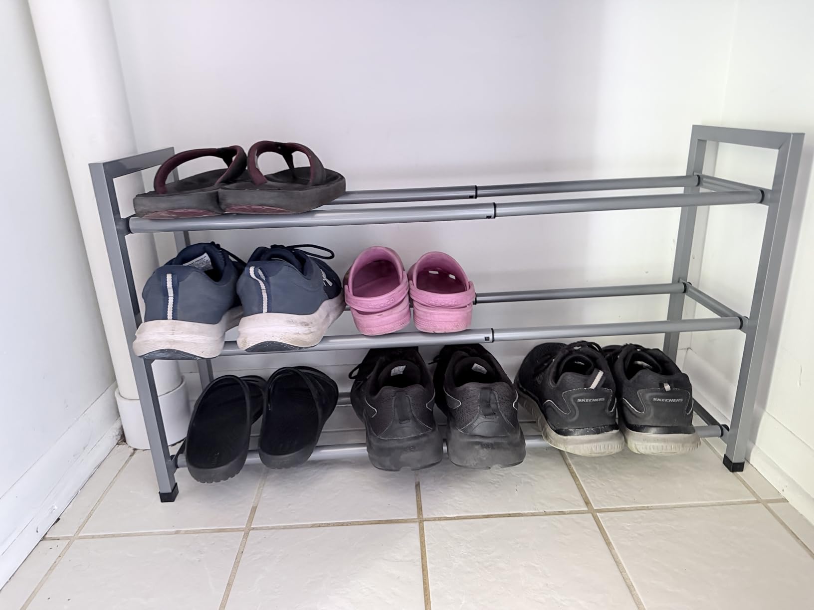 Bumusty 3-Tier Expandable Shoe Rack for Closet, Adjustable 18