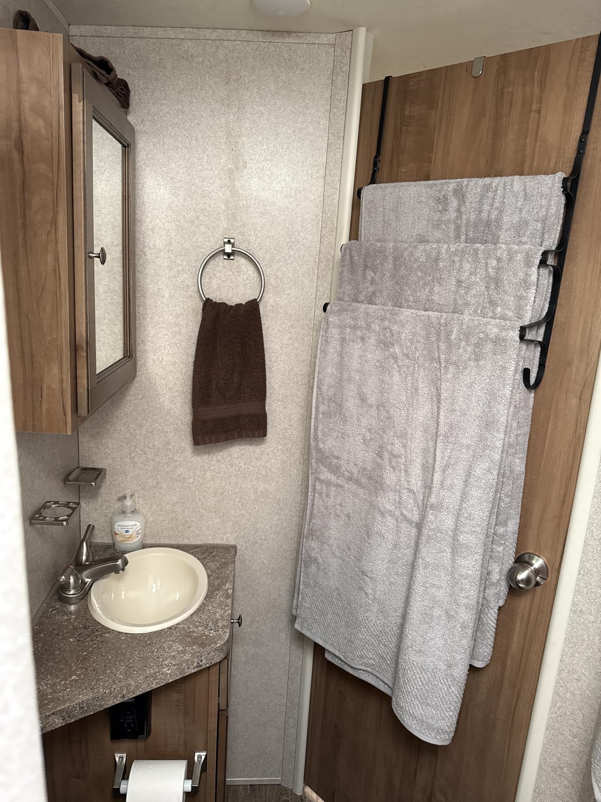 CANYAVE Over The Door Towel Rack, Over Door Towel Rack for Bathroom Door, Triple Towel Storage Holder with Hooks (Silver) customer photo 1