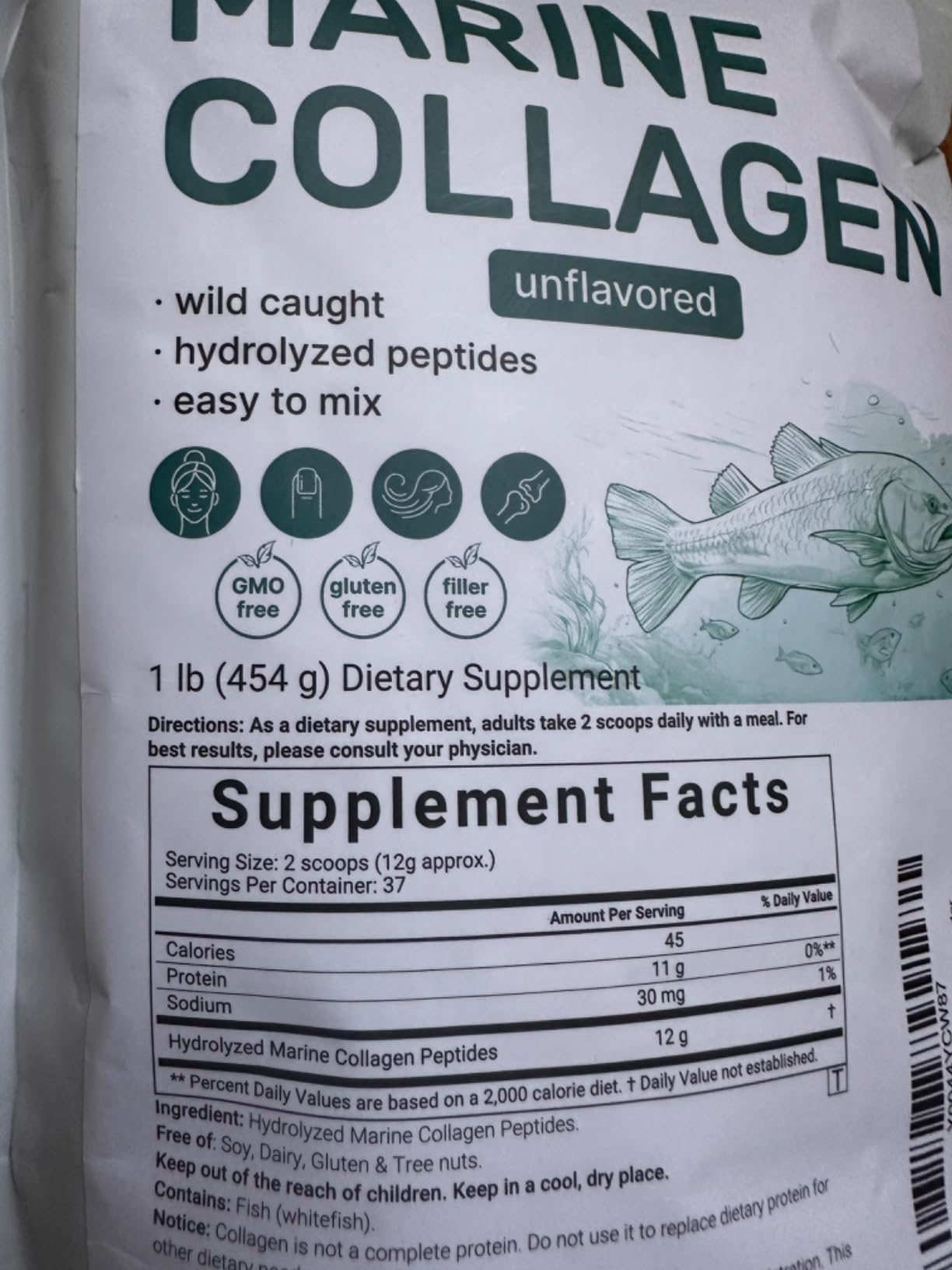 Micro Ingredients Marine Collagen Protein Powder, 1 Pound | Wild Caught Fish Source | Hydrolyzed Peptides | Unflavored, Keto, & Paleo Friendly | Easy to Mix, Non-GMO customer photo 1