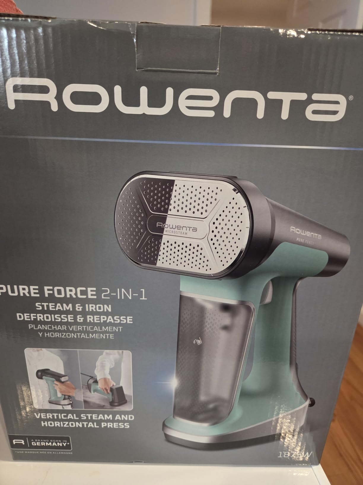 Rowenta Pure Force 2in1 Steamer & Iron: Powerful 1875 Watts, Vertical Steaming & Horizontal Ironing, Auto-off, XL Tank Capacity (7.1 Oz), Green Clothes Steamer DR8822 customer photo 2