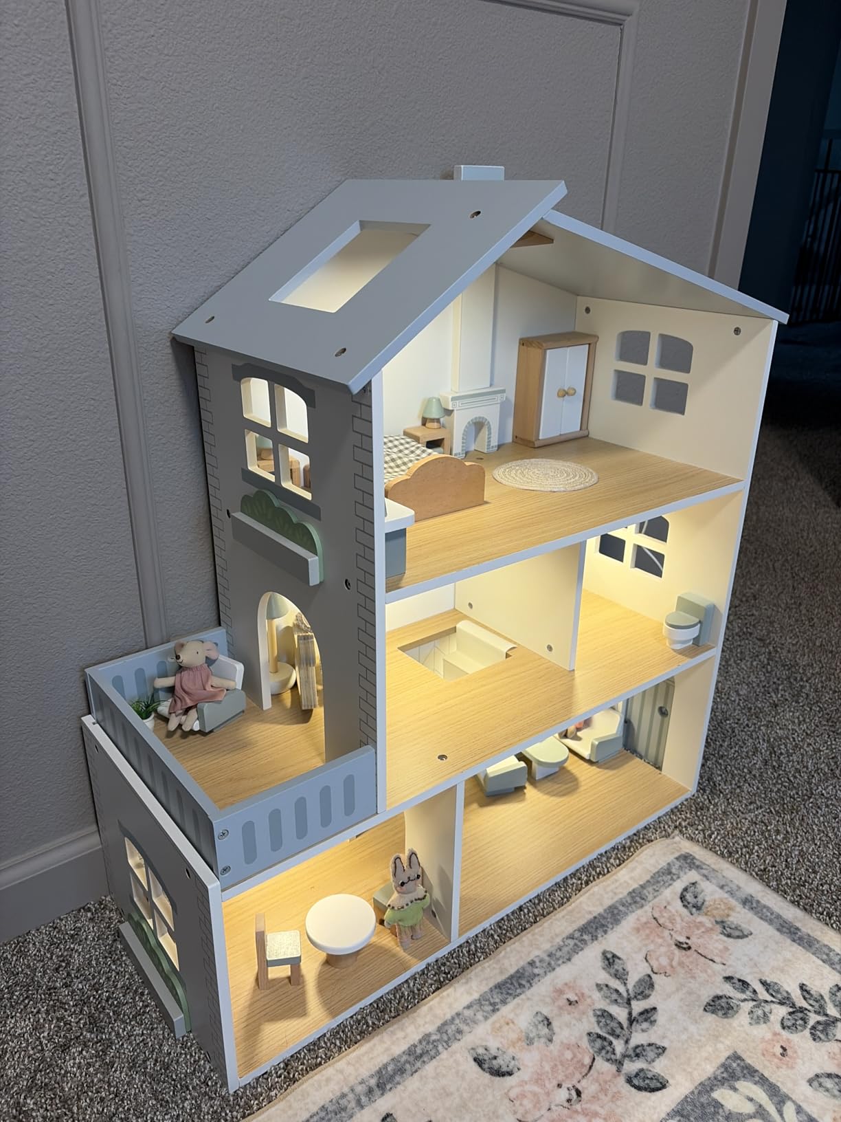 ROBOTIME Wooden Dollhouse with 29 Pcs Furniture, 6 Rooms, Age 3+ | Nordic dollhouse for 4-6in dolls, sparks interior decorating creativity, open design for group play, wooden gift for ages 3+ customer photo 1