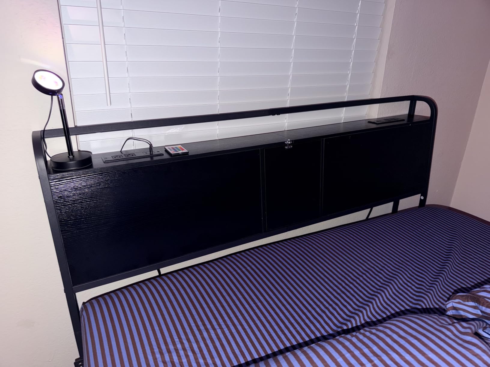 MAHANCRIS Headboard Queen Size with 2 Power Strips and Flip Door Storage - Industrial Queen Headboard with Adjustable Bed Frame Adapters, 95 Backrest, Easy Assembly, Sturdy Construction, Black customer photo 1