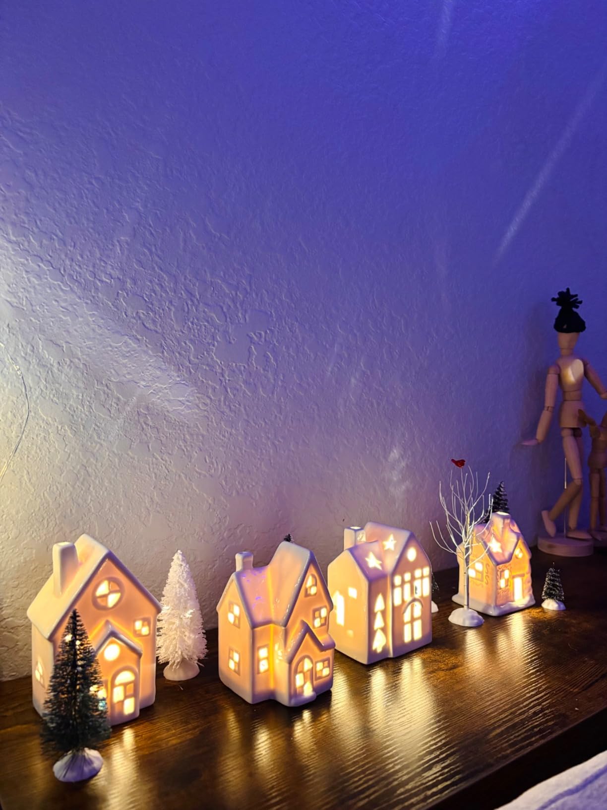 Cindeer 26 Pcs White Elegant Ceramic Christmas Village Set | 8 Lighted Ceramic Houses 16 Trees 2 Lamp Posts, Farmhouse Snow Scene for Mantel Tabletop, Porcelain Holiday Display customer photo 2