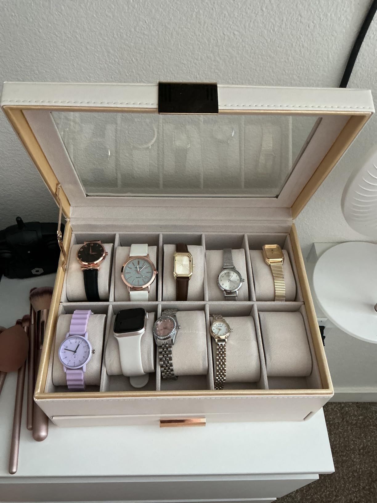 ProCase Watch Case for Women, 10 Slot Watch Display Case with Drawer, Beige customer photo 2