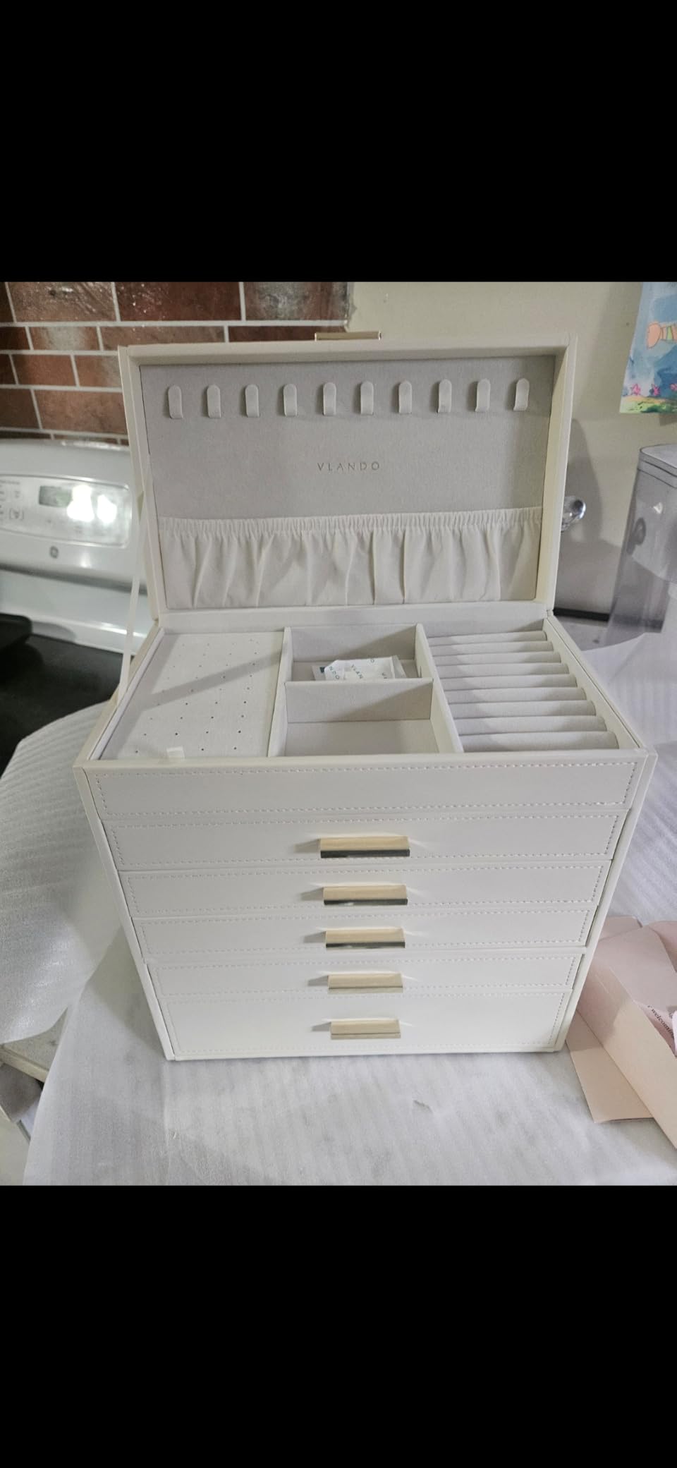VLANDO 6 Layer Large Jewelry Box - Jewelry Holder Organizer, Jewelry Box Organizer for Drawer Necklace Ring Bracelet and Watch, Birthday Gift for Loved Ones - Beige customer photo 2