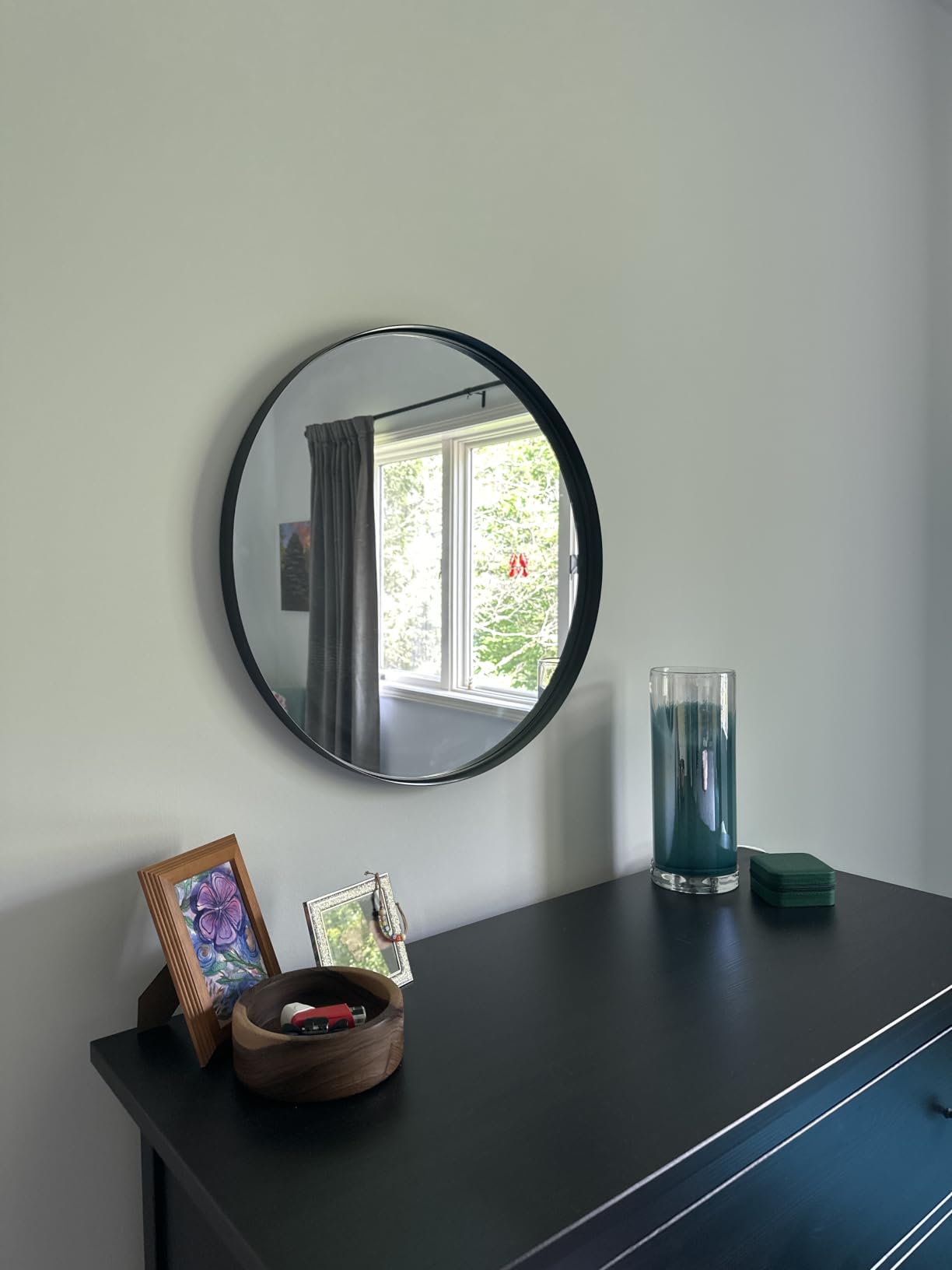 42 Inch Round Bathroom Mirror - Black Wall Mounted Circle Mirror with Metal Frame, Modern Round Hanging Mirror Suitable for Bathroom, Vanity, Entryway, Living Room customer photo 1