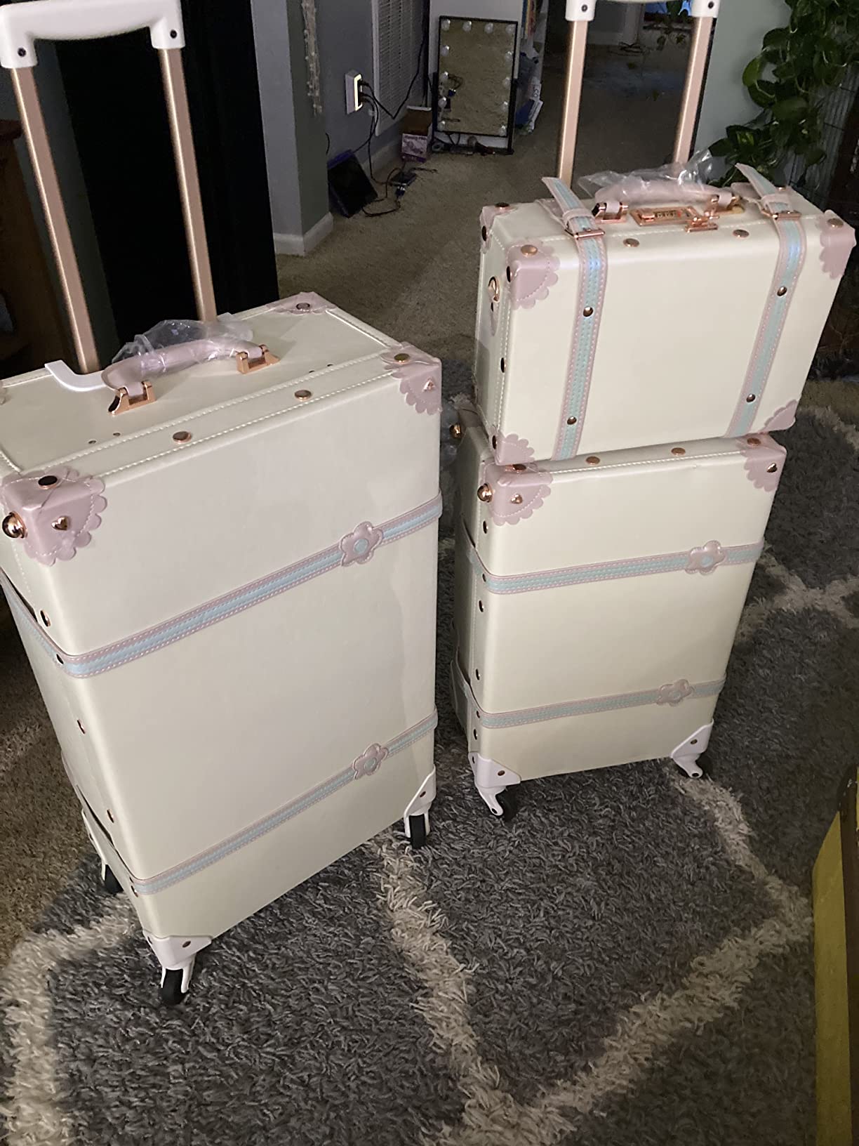 COTRUNKAGE Vintage Luggage Set of 3, Retro Carry On Suitcase for Women and Men with Spinner Wheels, Beige Floral customer photo 2