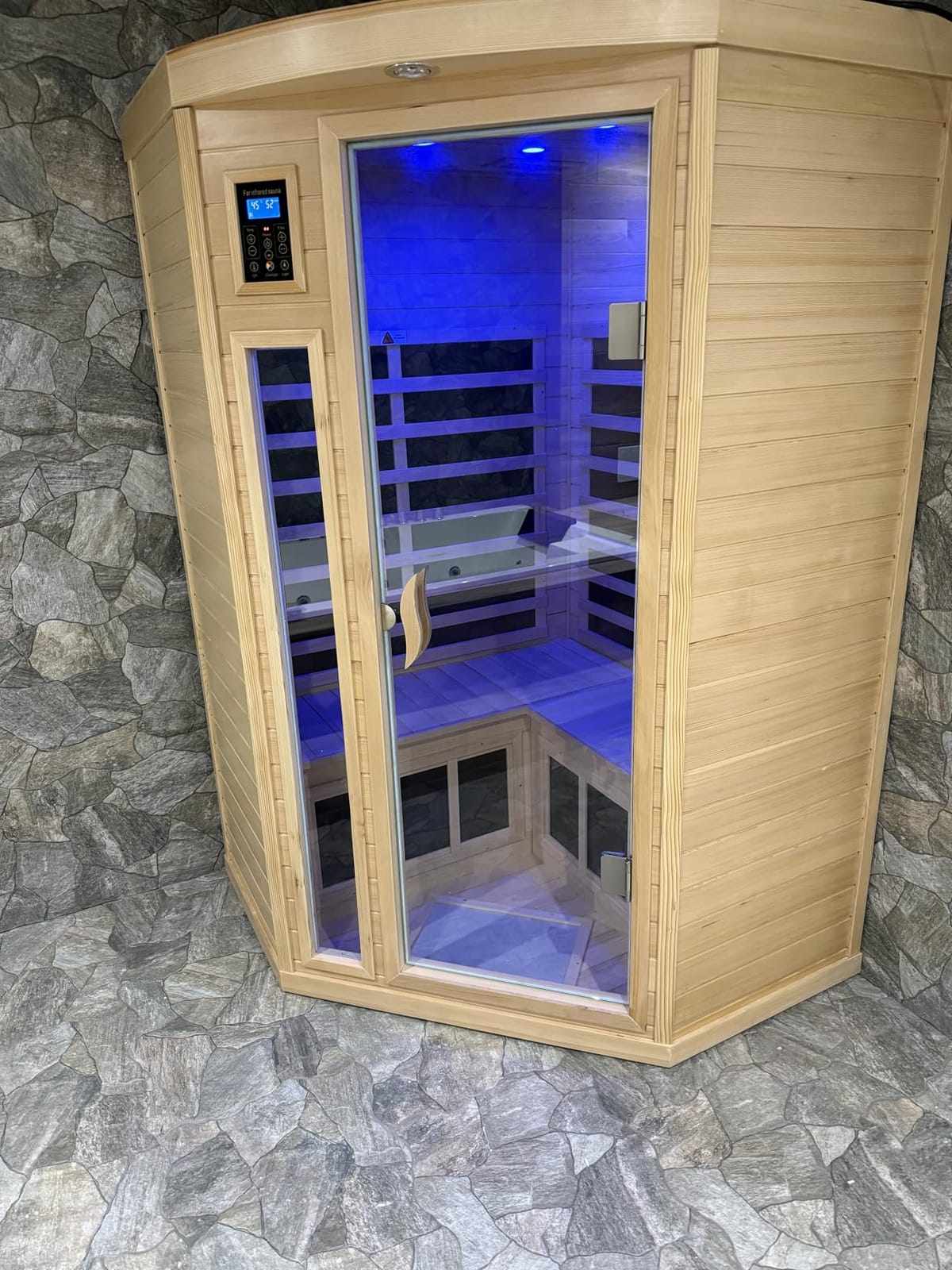 Far Infrared Sauna 1 Person Infrared Sauna Room Canadian Hemlock Wooden Sauna for Home, 1300W Low-EMF Indoor Saunas with Control Panel, Bluetooth Speakers, LED Reading Lamp, Tempered Glass Door customer photo 2