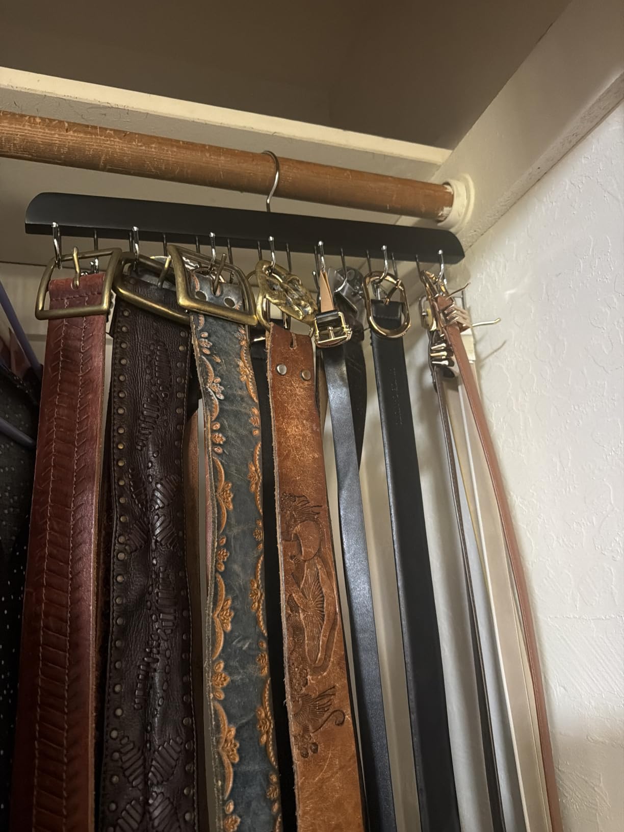 Belt Hanger for Closet with 14 Hooks, Belt Organizer Max 42 Belts Capacity | Wooden Belt Holder Closet Accessories, Versatile Space Saving Hanger for Closet Organizer Storage Belts, Hats - Mahogany customer photo 1