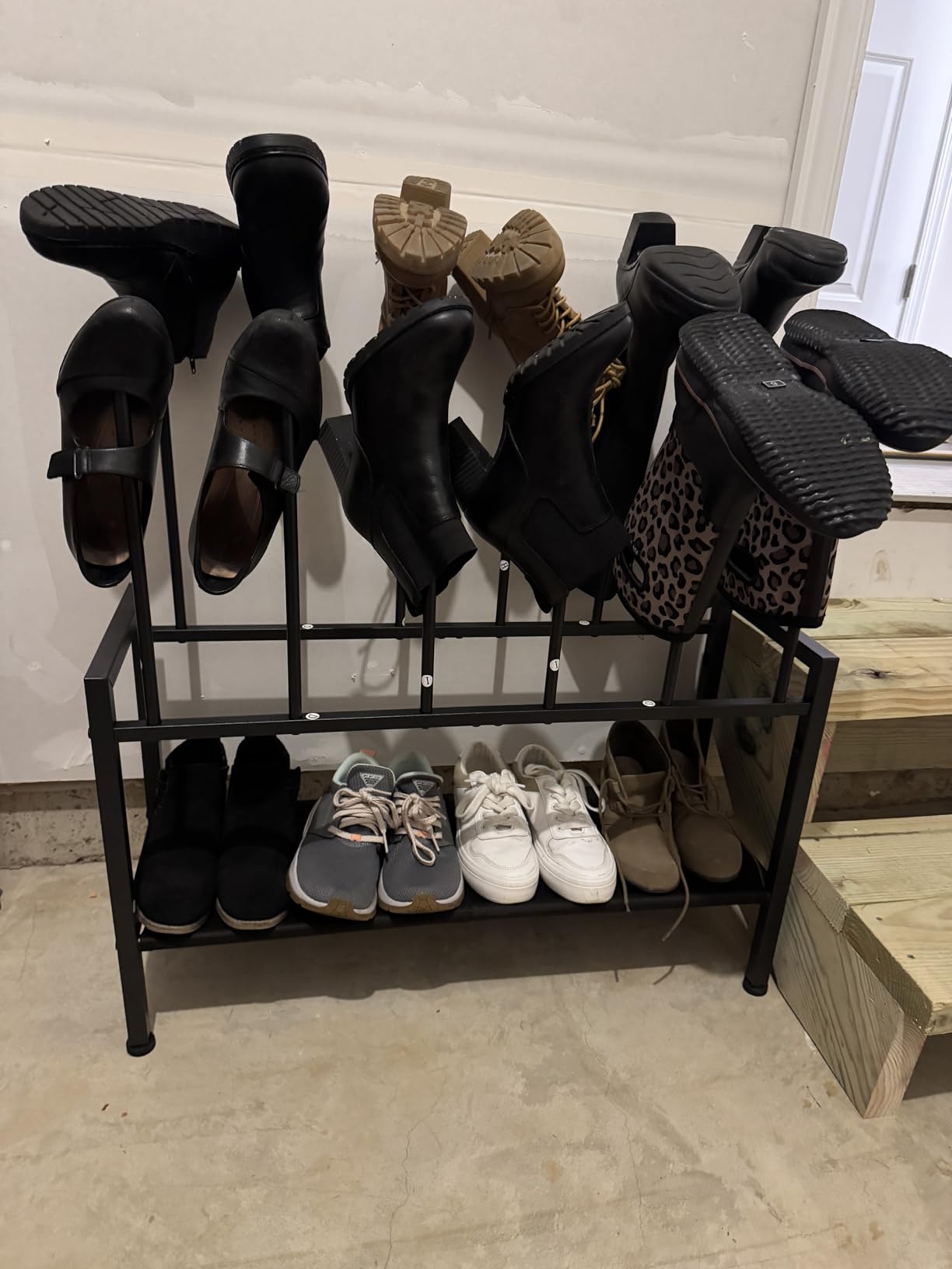 DIMJ Free Standing Shoe Racks - 3-Tier Boot Rack, Black Metal Storage Organizer for Tall Boots, Sneakers, Closet Organizer, Multiuse Shoe Rack, Fits 6 Pairs customer photo 2