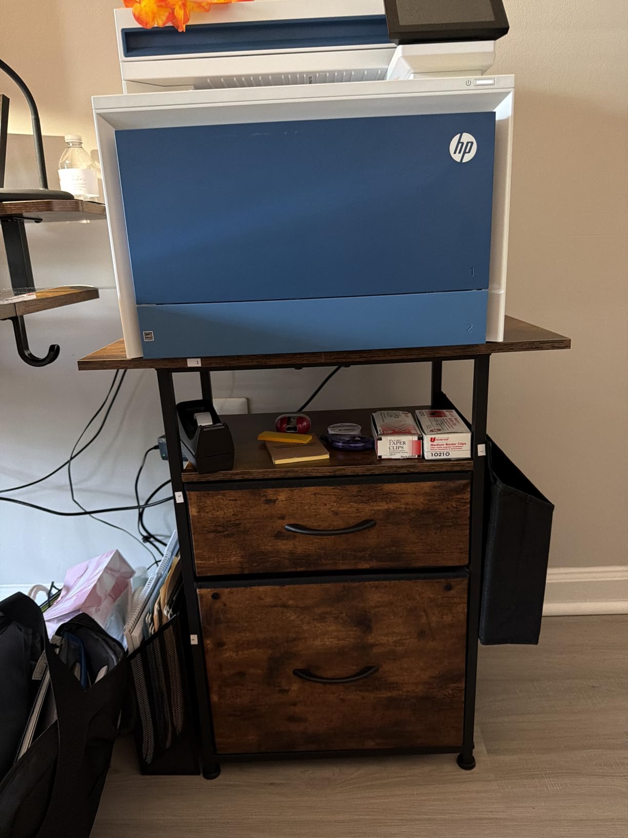 GYIIYUO 2 Drawer File Cabinet 24''W, Mobile Filing Cabinet, Printer Stand | 24'' Extended Desktop for Large Printer, Rolling, Side Bag, Fits A4/Letter Size, Home Office, Fabric Drawer, Light Brown customer photo 1