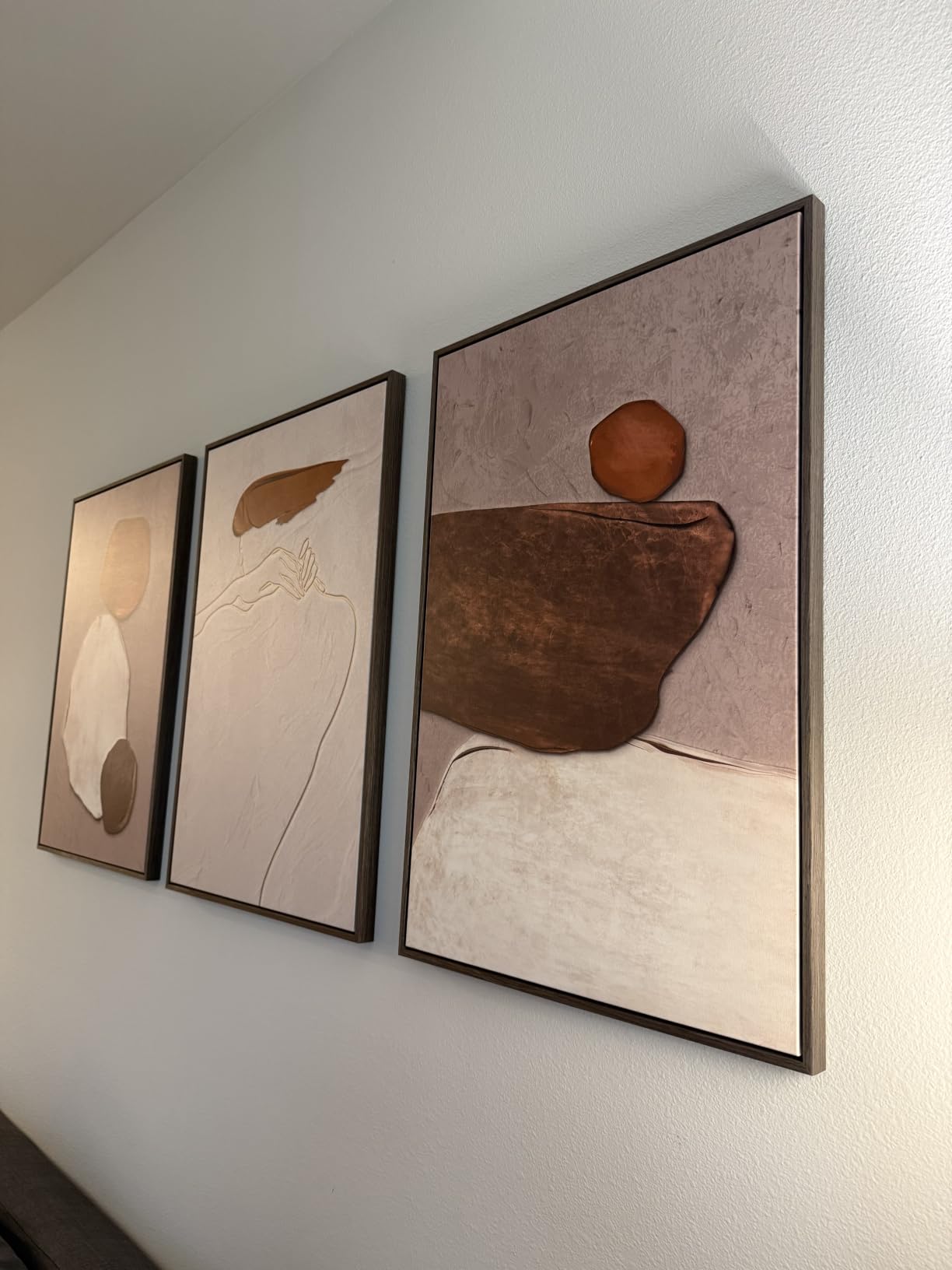 Framed Modern Minimalist Neutral Abstract Wall Art, Set of 3, Each 16x24 In | Black and beige pictures, Canvas prints, Wood frame, Artwork for walls, Wall decor for living room hallway bedroom office customer photo 2