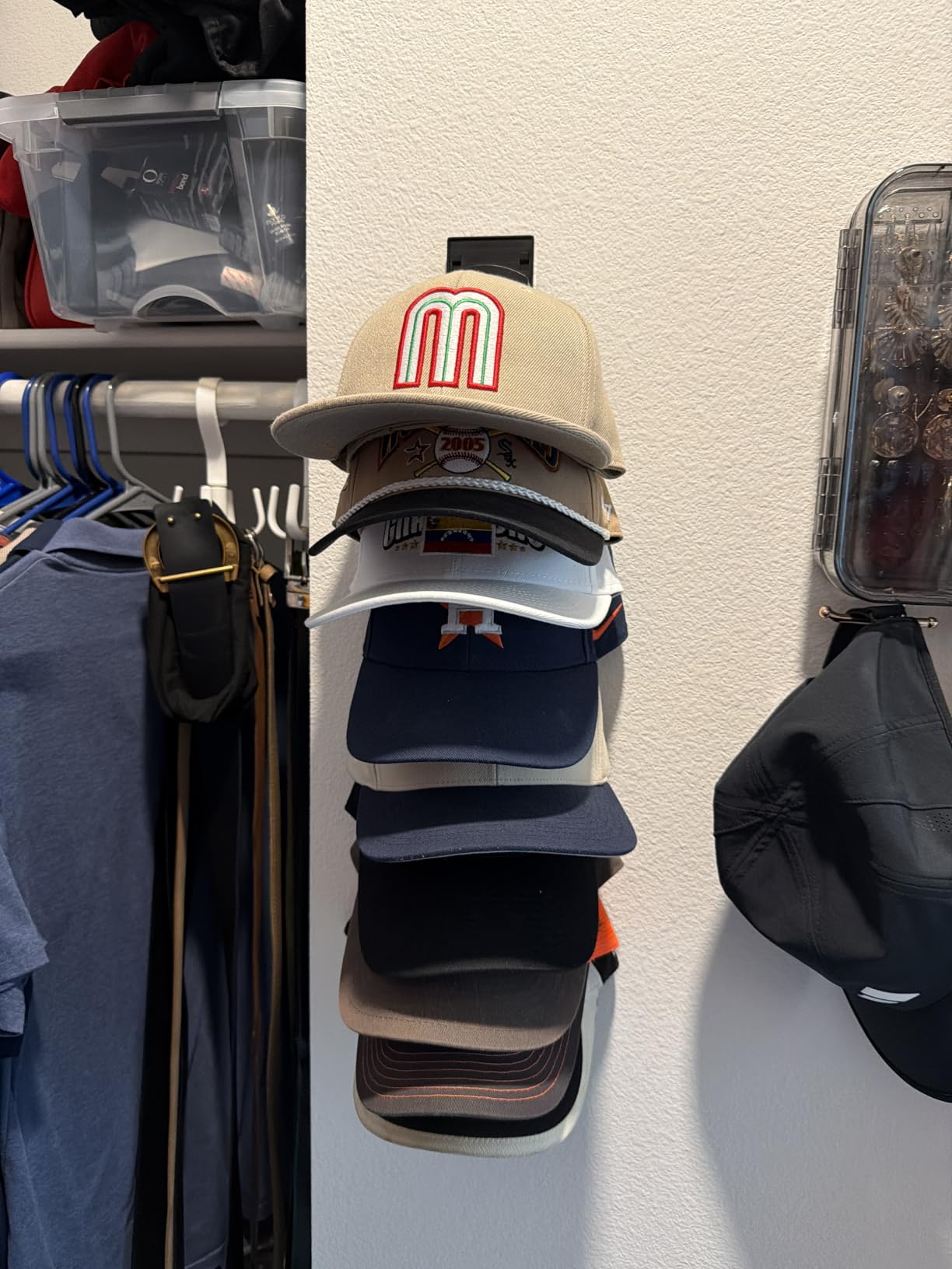 Hat Organizer for Baseball Caps 2Pack, Hat Rack for Wall with Strong Adhesive Hold up to 20 Hats, Hat Hanger Holder Display for Door Closet, Cap Organizer Storage Multilayer Two Mounting Option(Black) customer photo 1