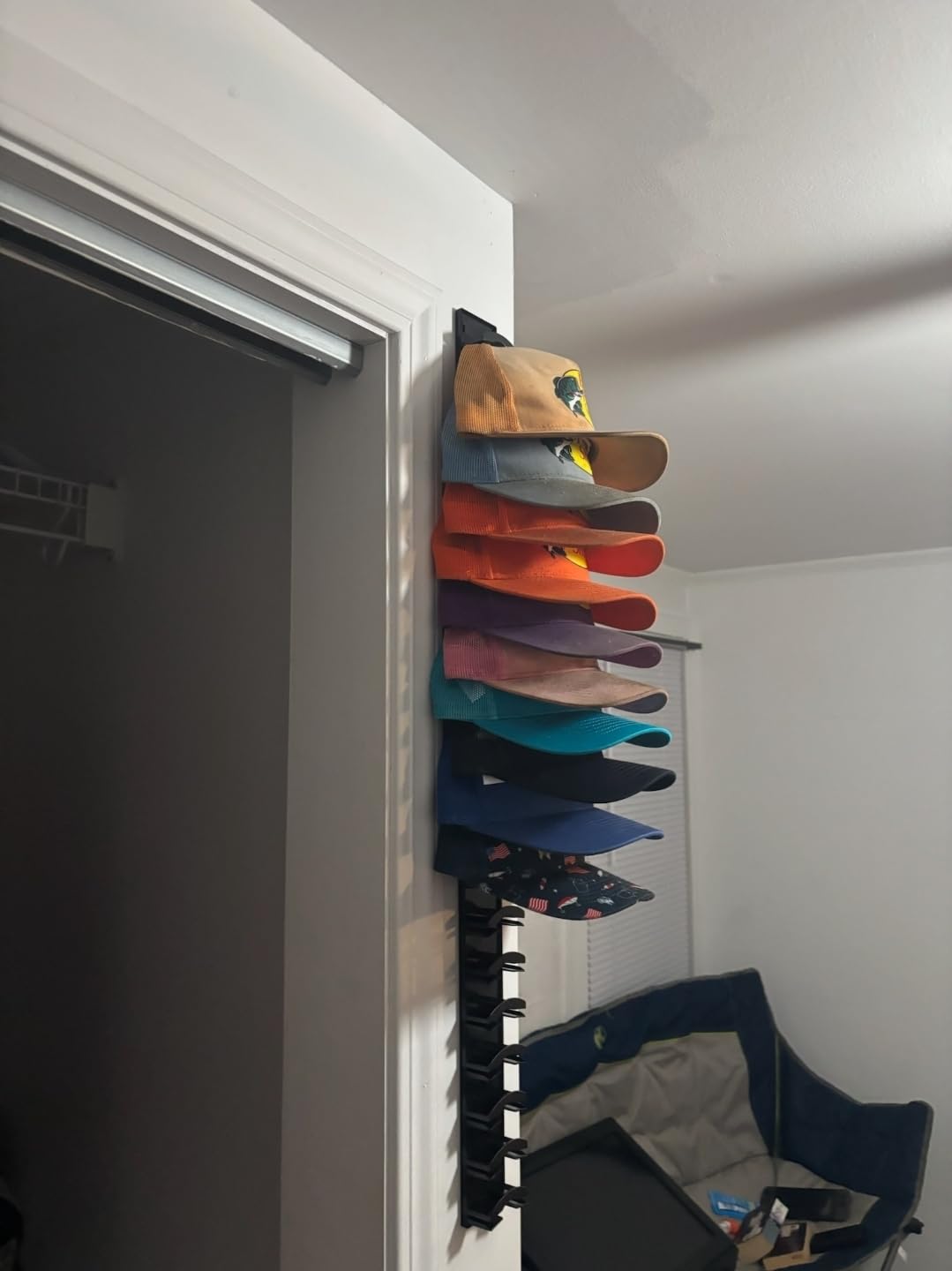 Hat Organizer for Baseball Caps 2Pack, Hat Rack for Wall with Strong Adhesive Hold up to 20 Hats, Hat Hanger Holder Display for Door Closet, Cap Organizer Storage Multilayer Two Mounting Option(Black) customer photo 2