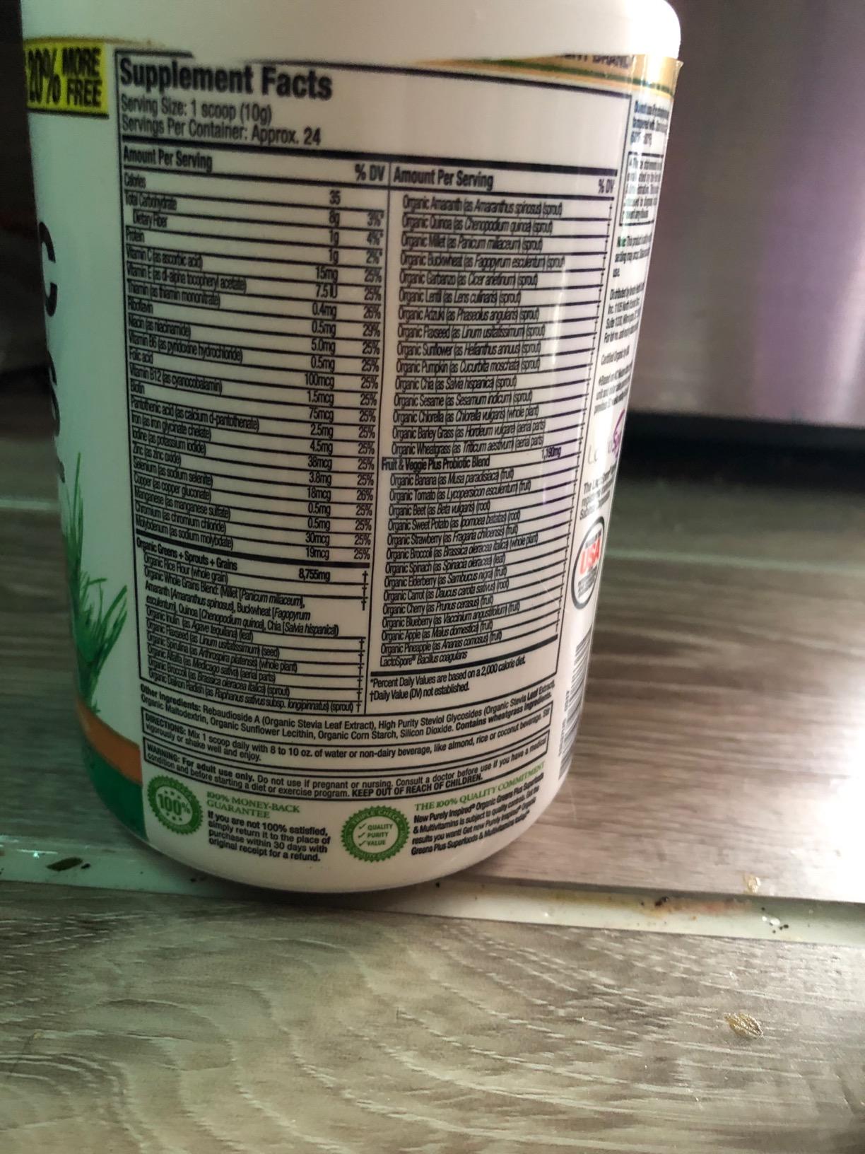 Purely Inspired Organic Greens Powder Superfood Smoothie Mix, Unflavored (30 Servings) - Super Greens with Probiotics, Spirulina & Chlorella for Gut & Digestive Health - Vegan customer photo 1
