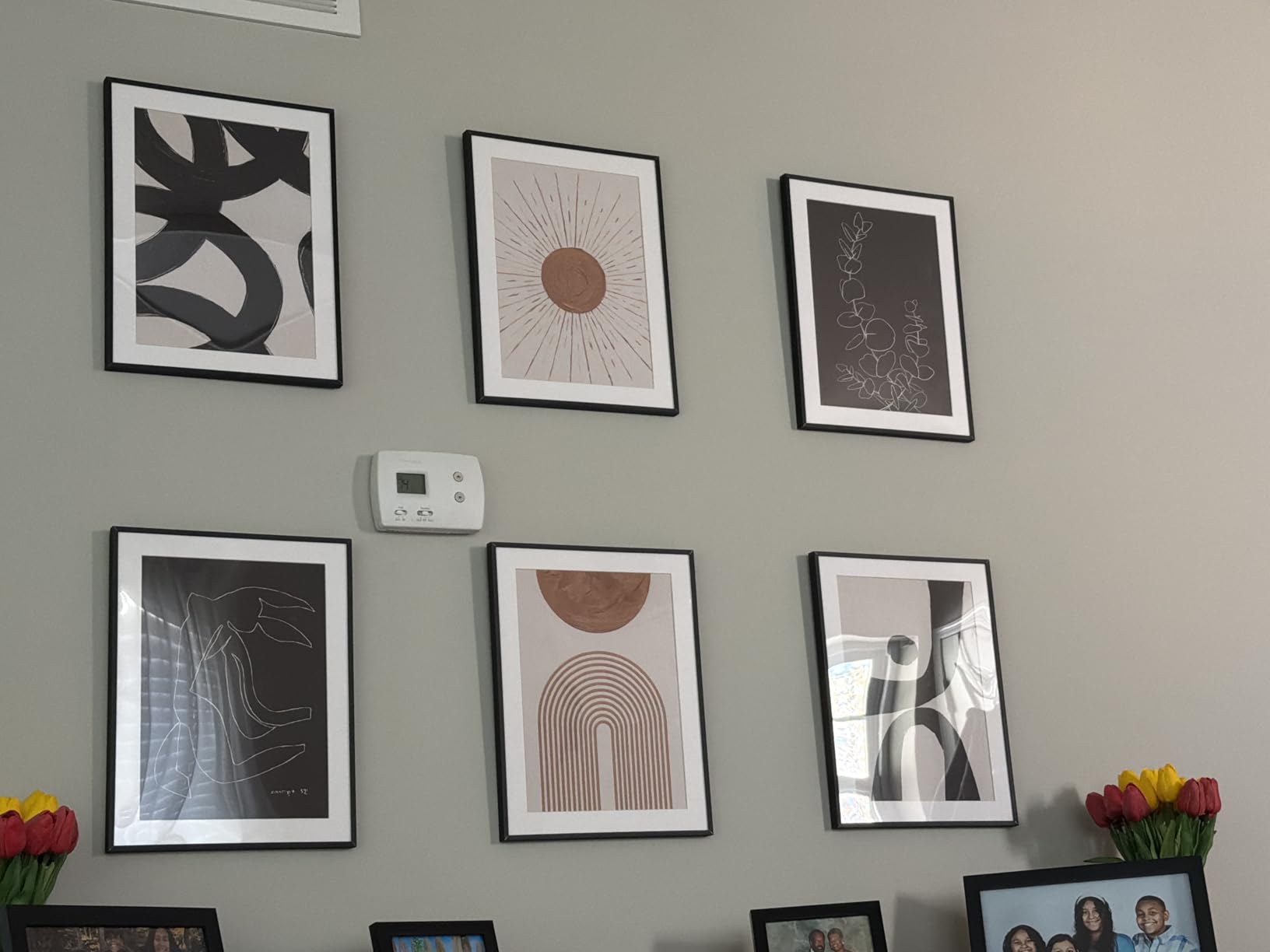 Framed Boho Black and White Brown Modern Abstract Wall Art for Living Room | Set of 6 Canvas Prints, Modern Artwork, Sun Geometric Pictures, Boho Paintings, Bedroom Office Bathroom Wall Decor 11x14 In customer photo 1