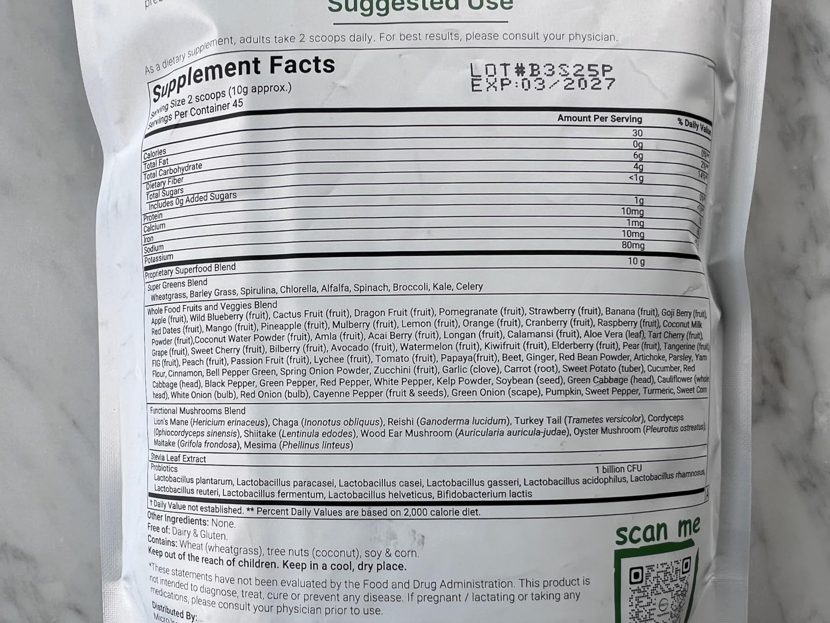 Micro Ingredients Super Greens Powder, 100 Superfoods, Green Drink Mix, 1lb | Superfood Blend with Daily Greens, Probiotics, Fruits, Vegetables & Mushrooms | 45 Servings | Non-GMO, Gluten-Free customer photo 1