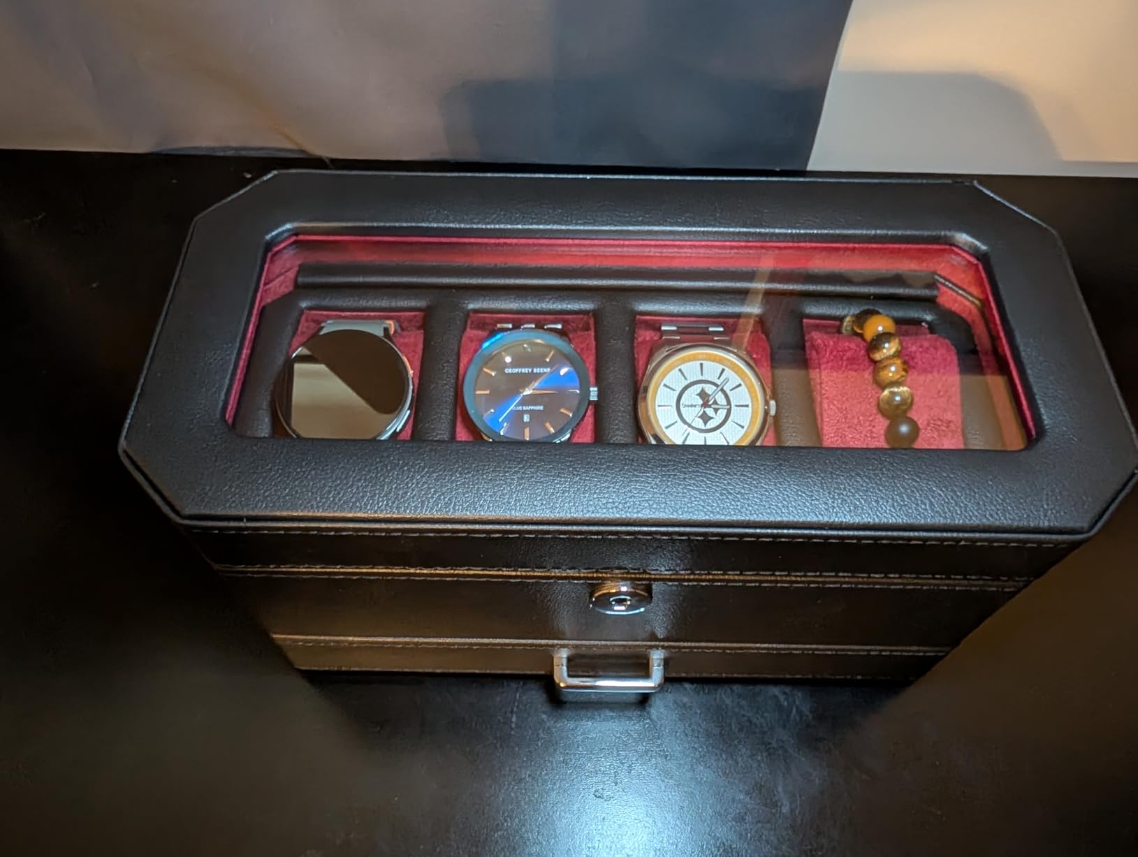 ROTHWELL 4 Slot Leather Watch Box with Valet Drawer - Luxury Case Display Jewelry Organizer, Locking Display Case Holder with Real Glass Top - Watch Box Organizer for Men & Women (Tan) customer photo 1