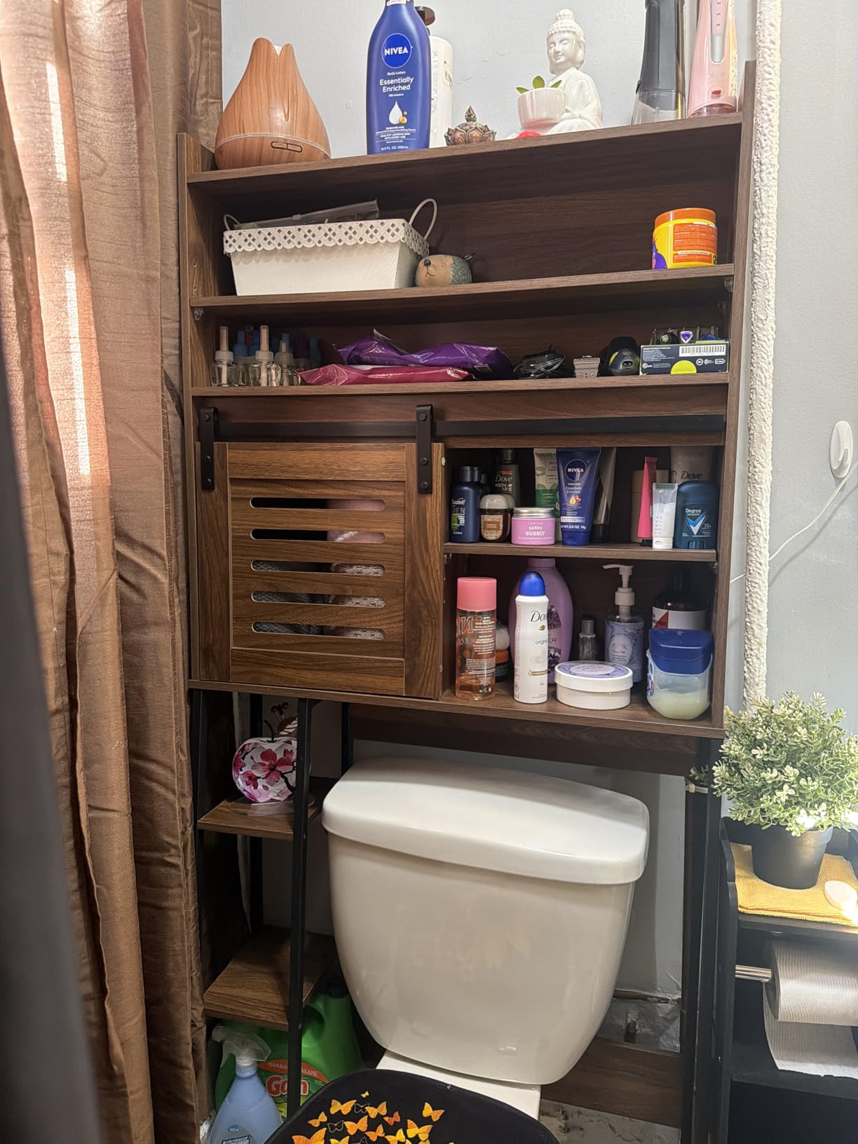 Shintenchi Over the Toilet Storage Cabinet, Bathroom Shelf Organizer with Anti-Tip Device Small Freestanding Space Saver with Adjustable Shelf, White customer photo 2