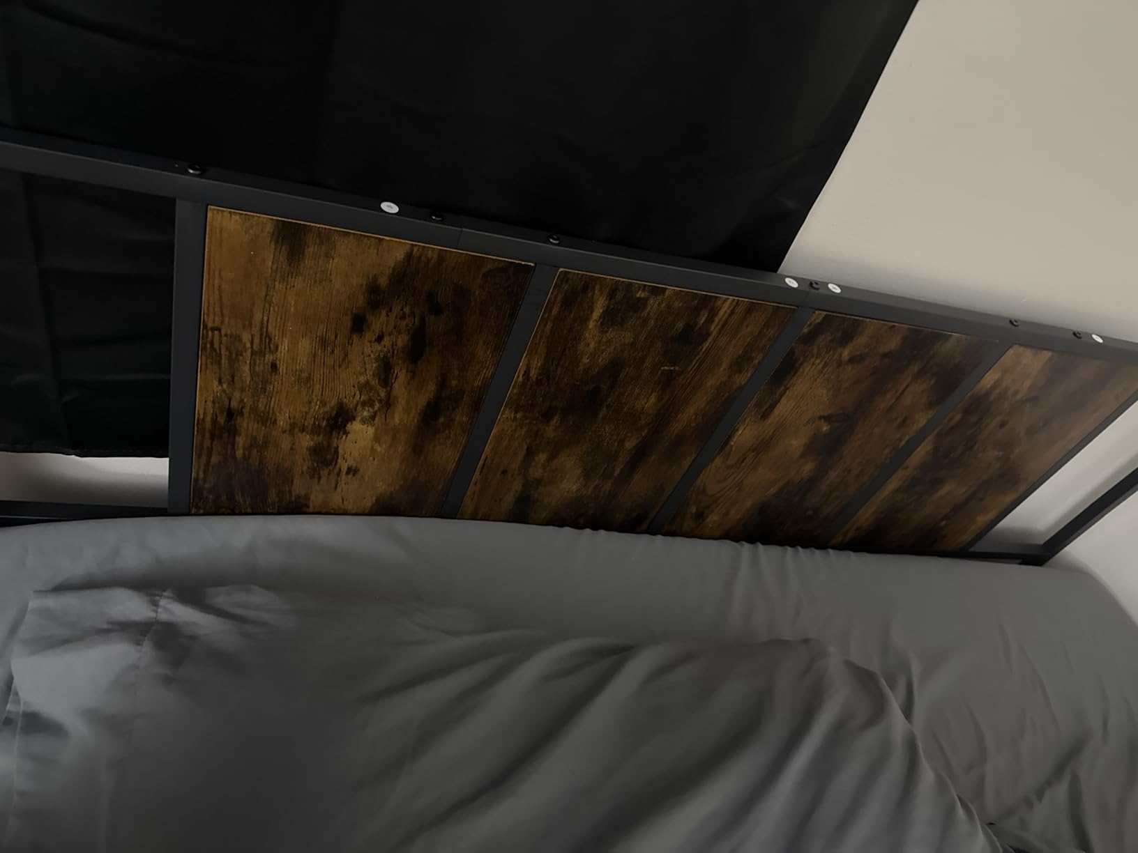MAHANCRIS Queen Size Headboard Only, Metal Headboard with Adapters, Minimalist Industrial Style for Queen Size Beds, Rustic Brown and Black customer photo 1
