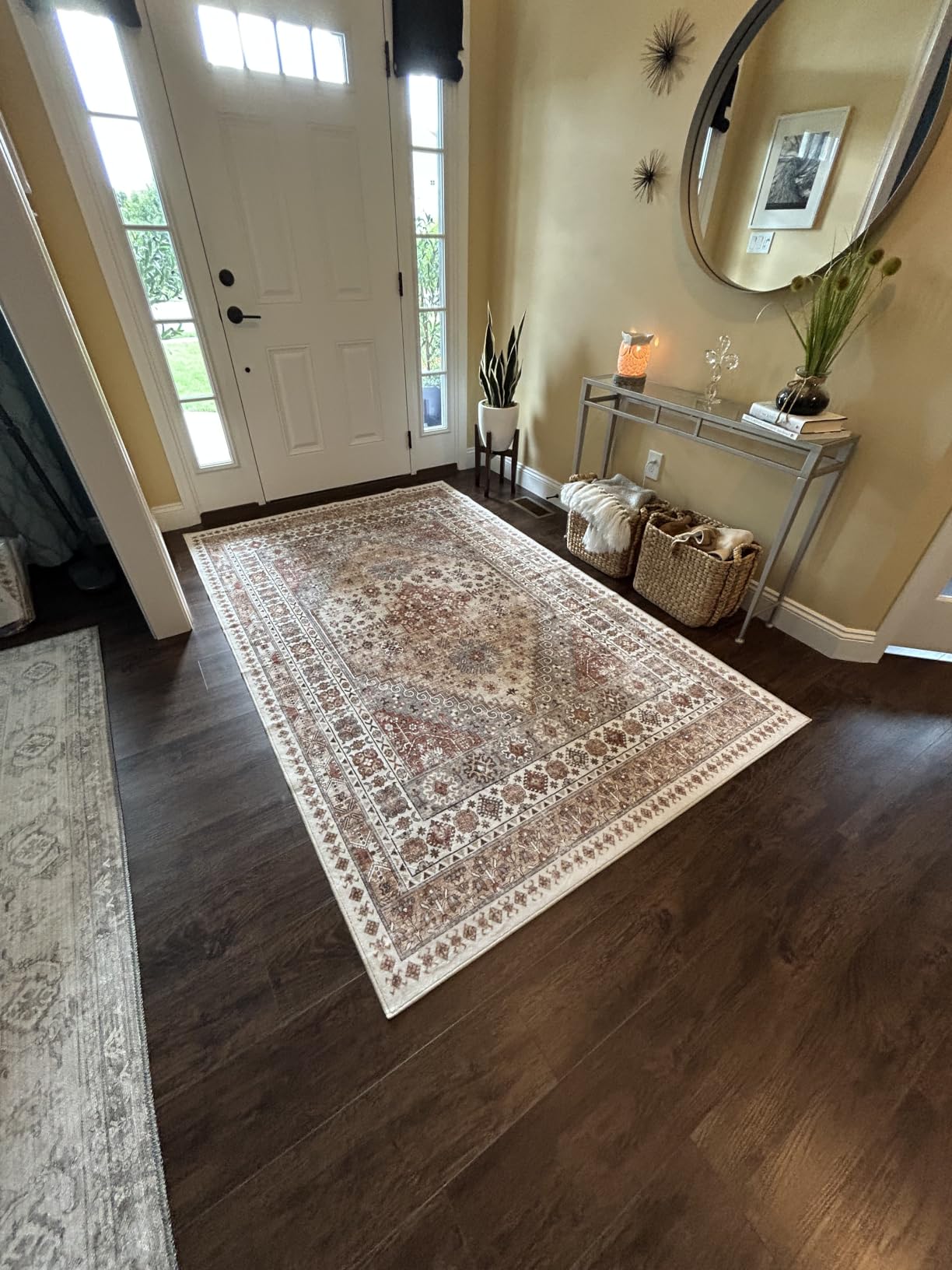 zesthome Round Rug 8ft, Circle Rug for Dining Room Table, Beige | Washable Rugs for Kitchen, Entryway, Bedroom, Dining Room, Nursery Room, Thin, Soft Runner Rug, Stain Resistant Indoor Carpet customer photo 2
