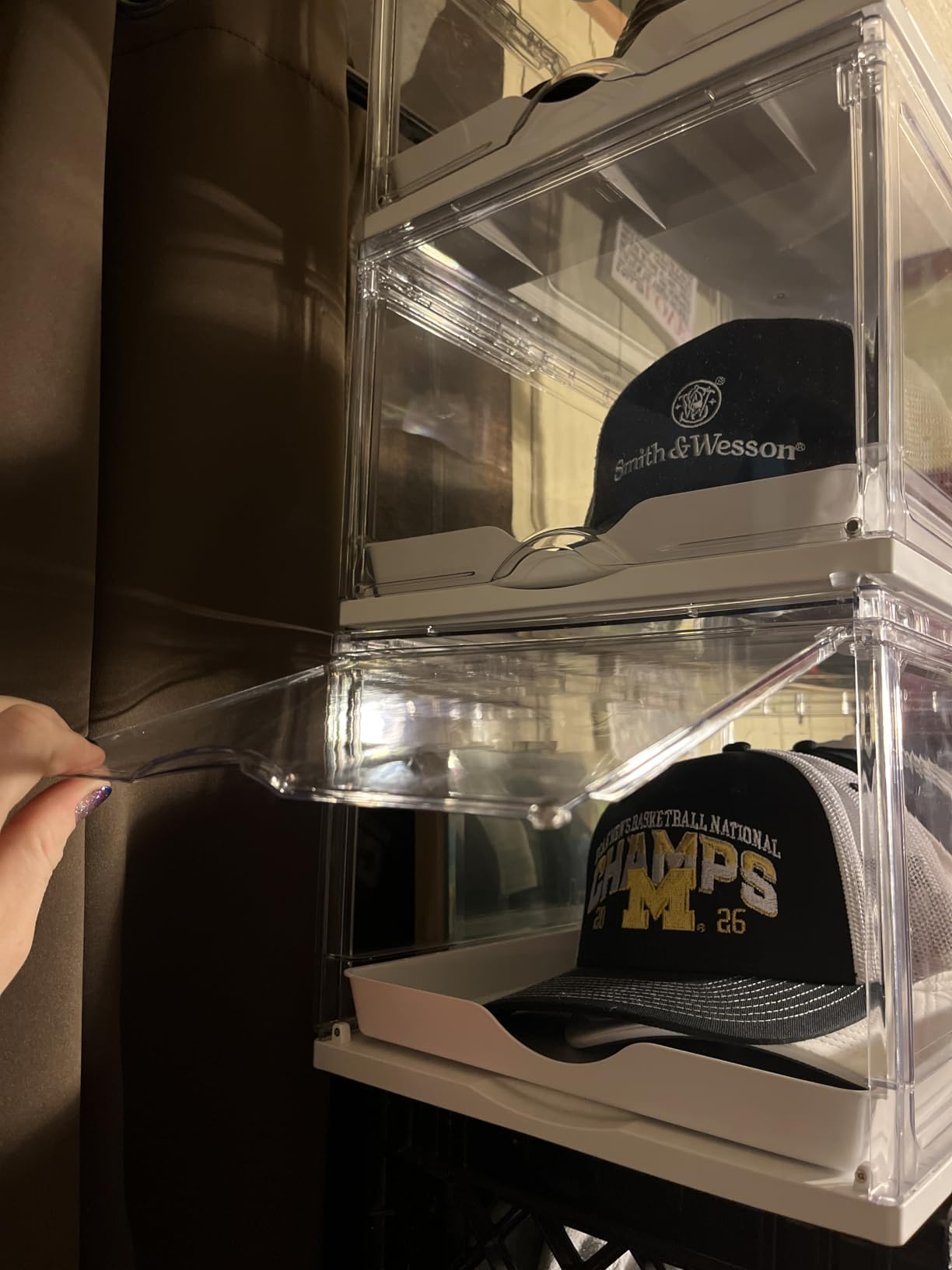 Vtopmart 2 Pack Stackable Baseball Caps Organizer, Each Holds 12 Hats | with Sliding Drawer, Magnetic Door, Stackable, Transparent customer photo 1