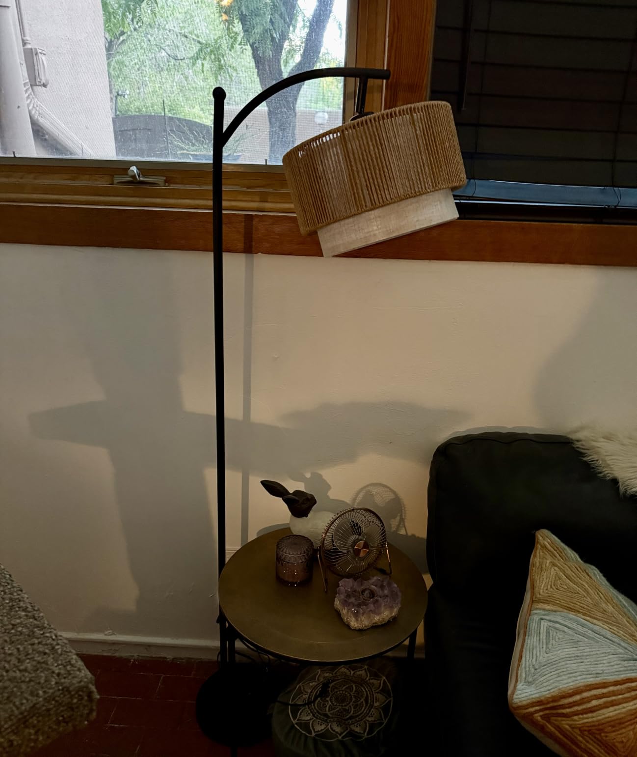 SUNMORY Arc Floor Lamps for Living Room, Rattan Standing lamp with 12W Bulb | Arched LED Lamp with 3 Color Temperatures, Farmhouse Floor Lamps with Adjustable Shades, Boho Floor Lamp for Bedroom, Corner customer photo 1