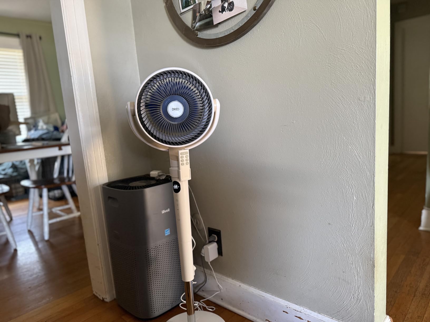 DREO Smart Fan for Bedroom, 120° +120° Omni-Directional Oscillating Fans, 100ft Quiet Pedestal Fan with RGB Light, 9 Speeds, 6 Modes, 20dB, 8H Timer, Wi-Fi/Voice/Alexa, 35-40