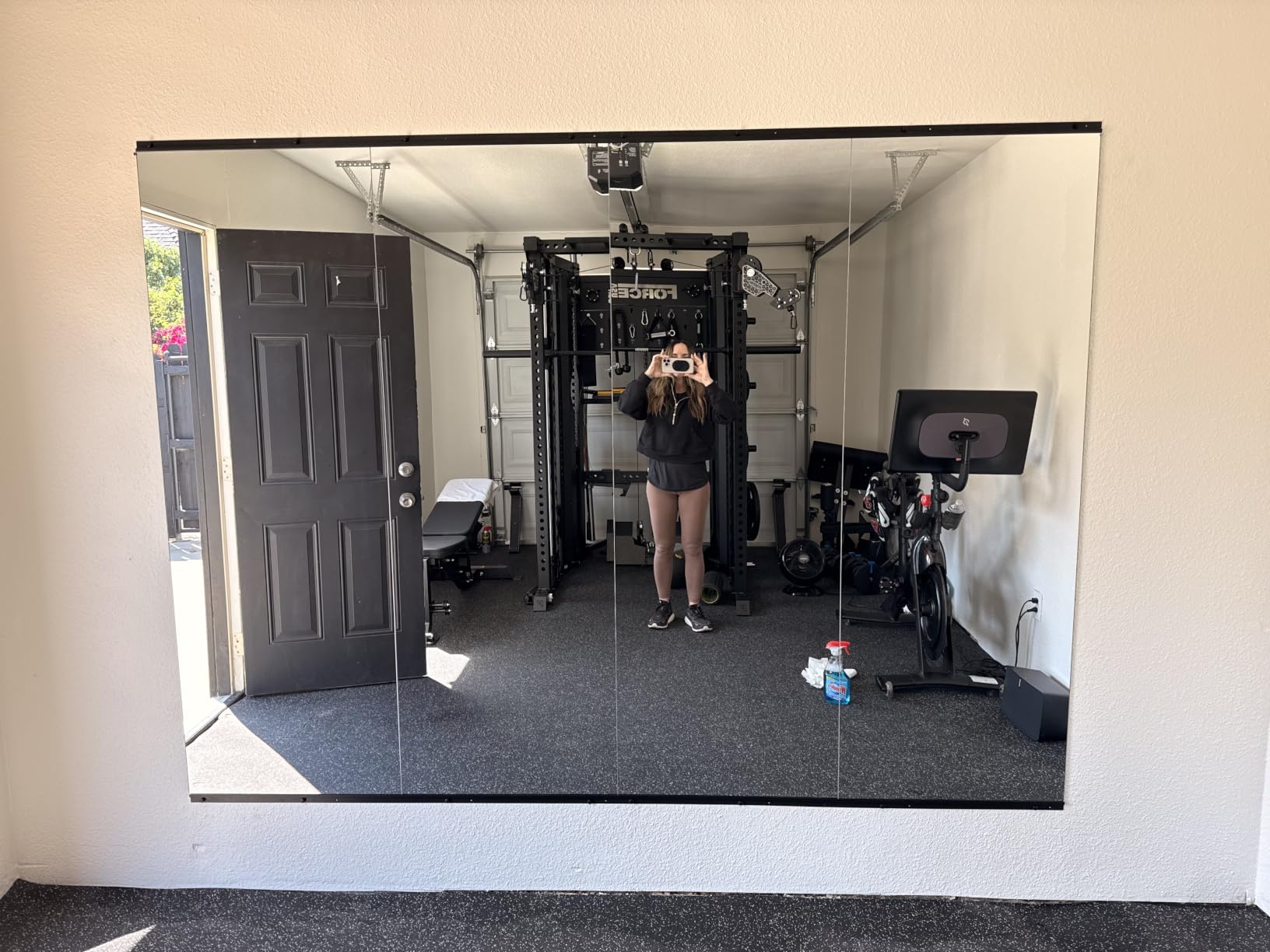 TRAHOME Home Gym Mirror for Wall,56x28x2PCS Full Length,Glass Frameless Body Large Mirror for Home Gym,Workout,Bedroom,Garage(Black) customer photo 2