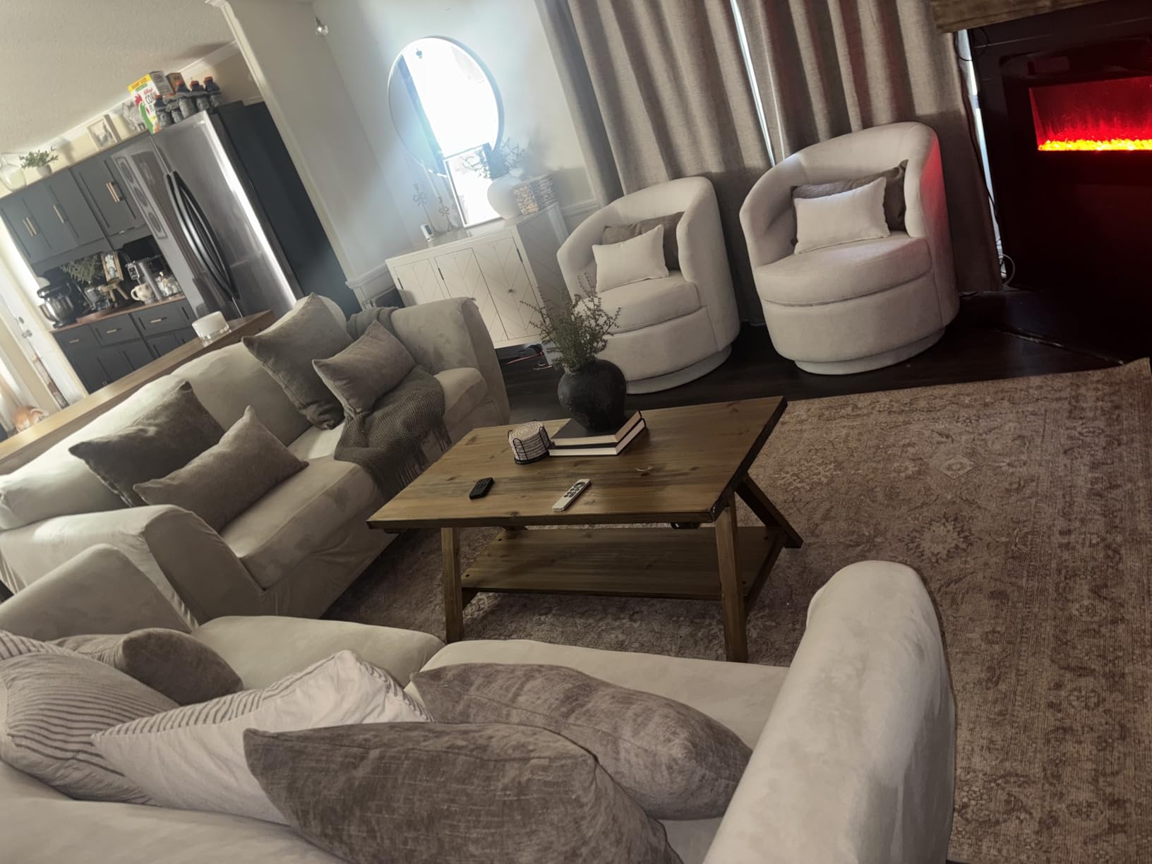 CANMOV Swivel Accent Chair, 360 Degree Round Swivel Barrel Chair with Pillow, Upholstered Comfy Barrel Armchair Single Club Sofa Chair for Living Room, Bedroom, Reading Room, Dark Grey customer photo 2