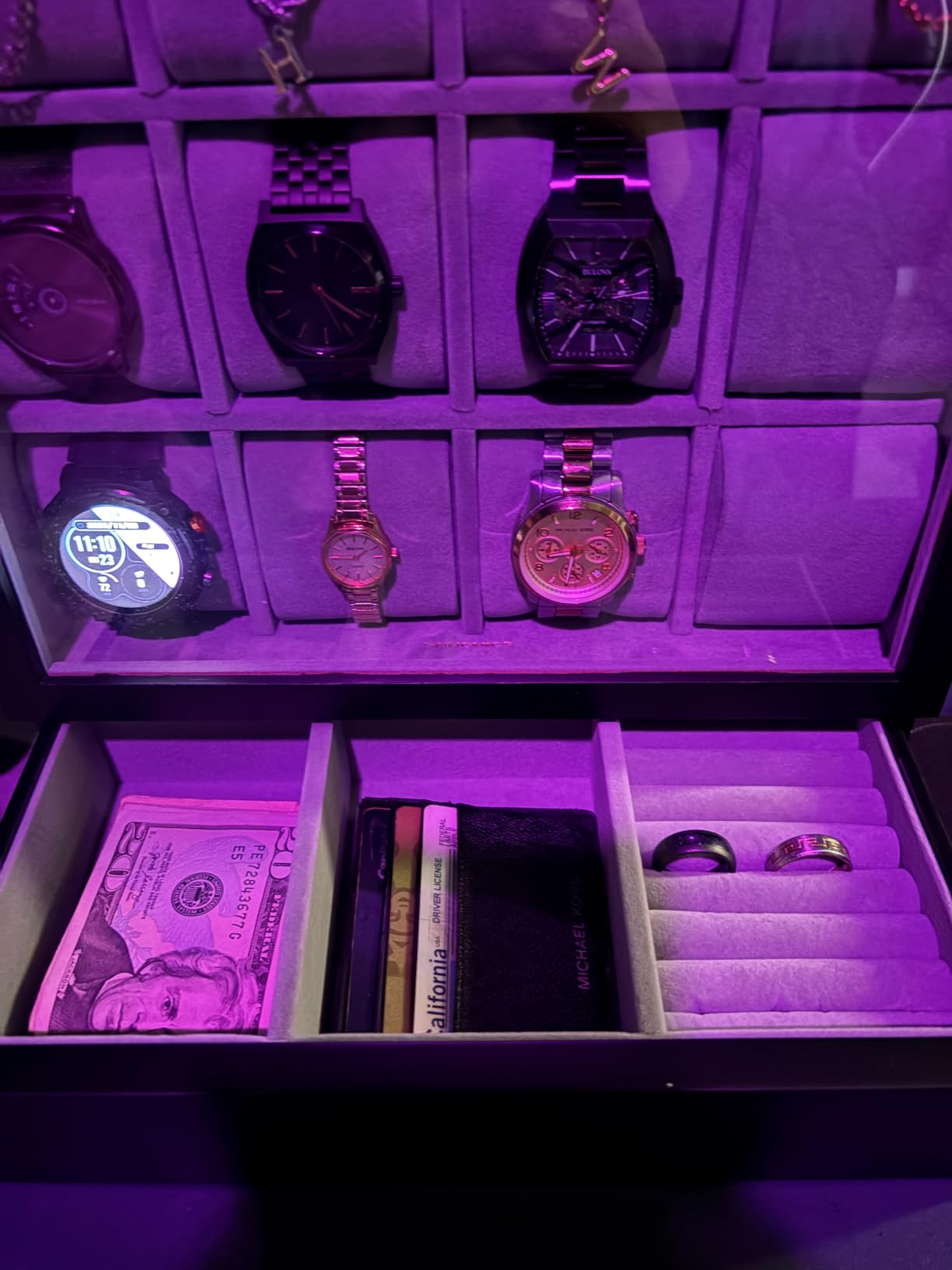 SONGMICS Watch Box 12 Slots with Glass Windows, 360 Rotating Vertical Watch Display Case, Jewelry Sunglasses Ring Storage, 10 Necklace Hooks, Removable Pillows, Velvet Lining, Ink Black UJWB028B01 customer photo 1