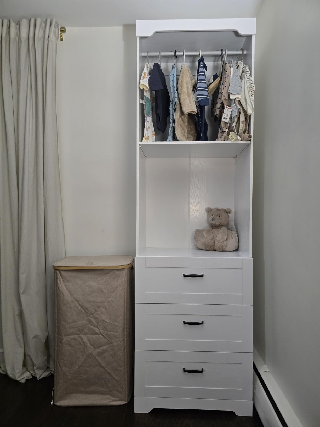 IRONCK Freestanding Closet System with Adjustable Shelves & 3 Drawers | Closet Organizer with Hanging Rod, Ideal for Bedrooms, Apartments and Small Closet Storage, 23.6