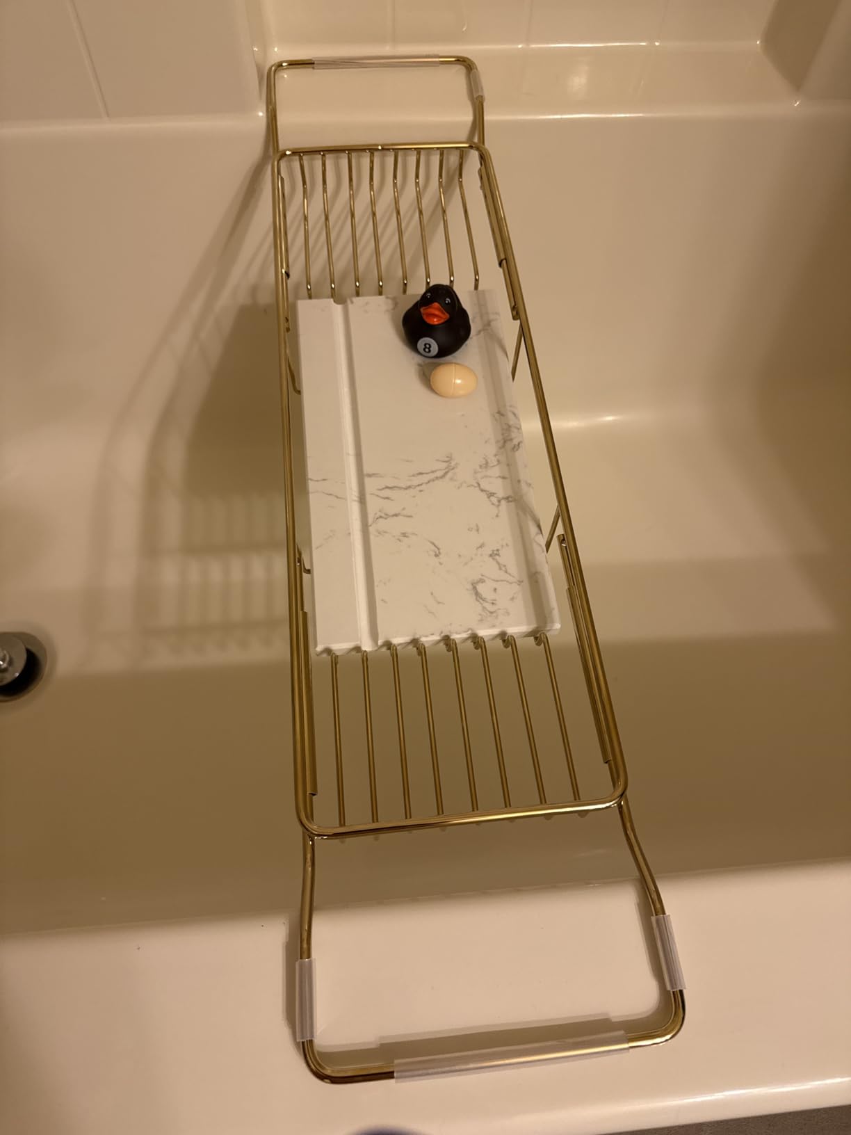 BVL Bathtub Tray Stainless Steel with Marble Base Gold Bathtub Tray with White Marble Base Adjustable & Rustproof Bath Caddy for Spa, Relaxation, Bath Bombs customer photo 1