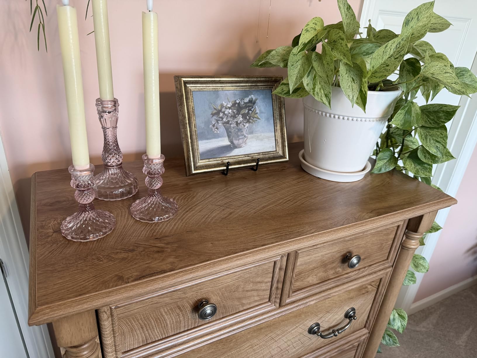 T4TREAM Farmhouse 7-Drawer Dresser with Solid Wood Feet, Natural Oak | 4 Solid Wood Feet, Decorative Solid Wood Column Accents, Rustic Styling Dresser for Closet, Bedroom, Living room customer photo 2