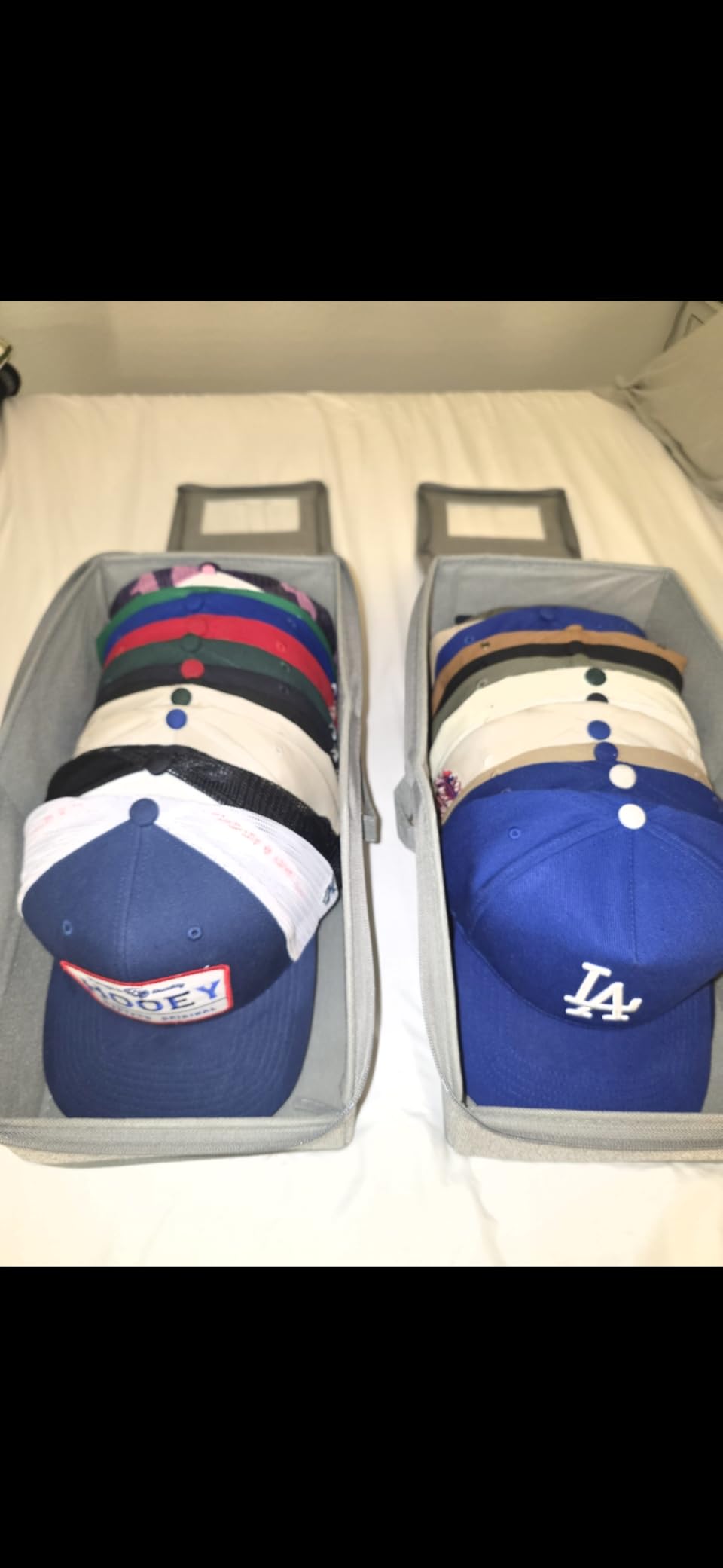 Stackable Hat Storage for Baseball Caps - Hat Organizer with Clear Window | 2PCS Stackable Storage with Clear Window Lid, Flip-Top Access, Space-Saving Hat Box for Closet, Breathable Fabric customer photo 2