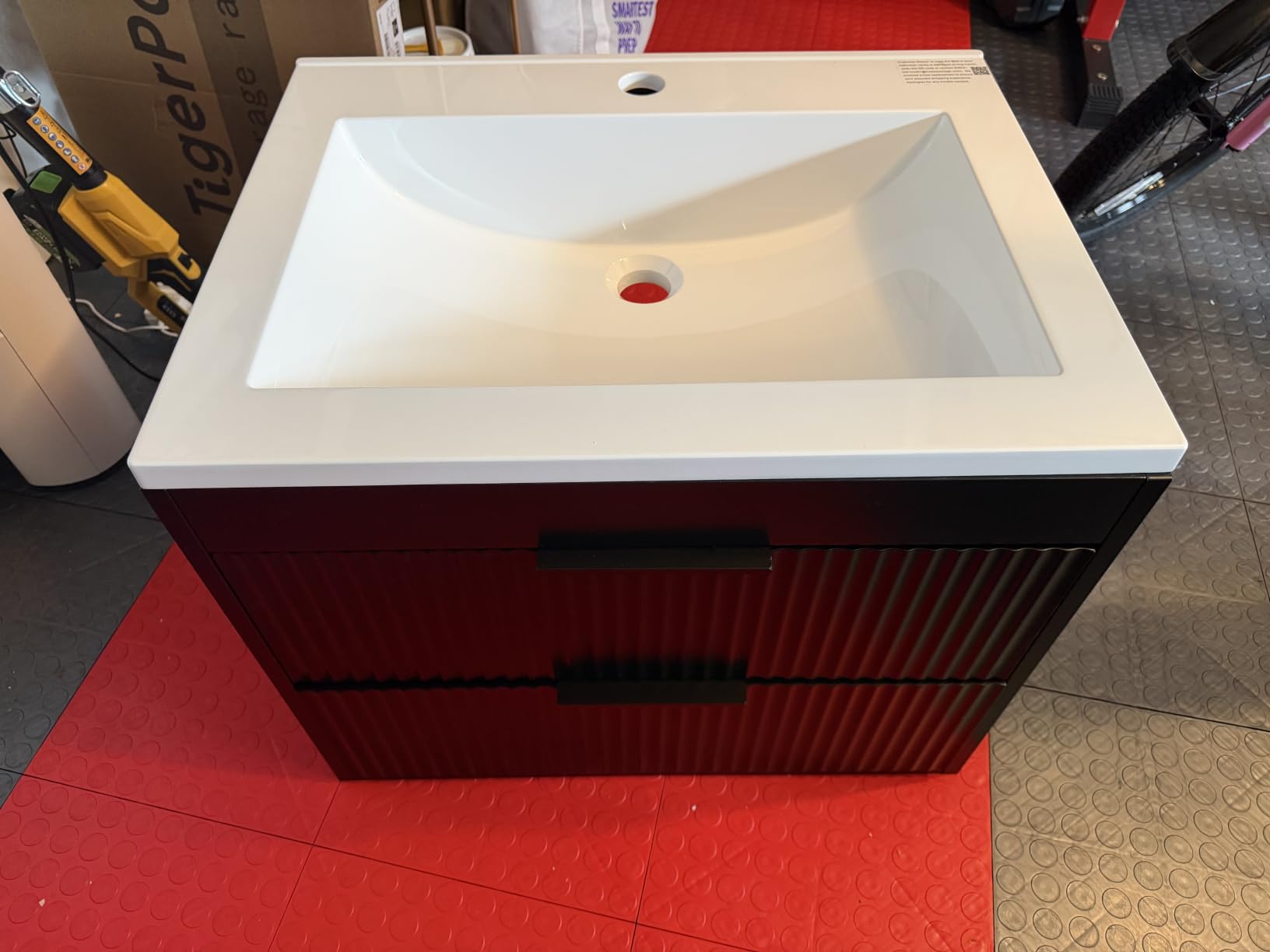 24 Inches Modern MDF Bathroom Vanity with Sink, Wall Mounted Floating Cabinets w/Double Drawers, Black Handles, White Resin Sink Combo Set (White, 24