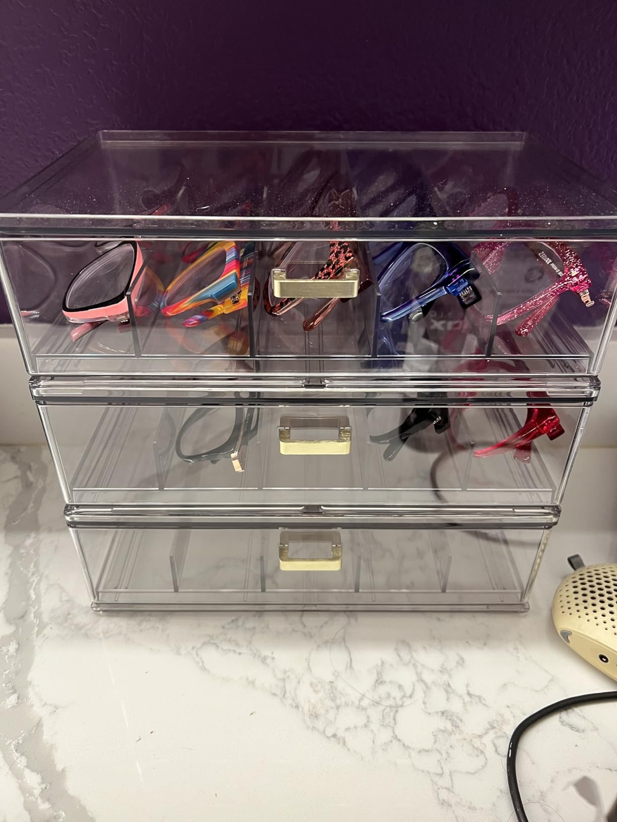 LALOBLUE Clear Acrylic Sunglasses Organizer, Stackable Eyeglass Storage Case with Gold Handles, Glasses Display Holder customer photo 2