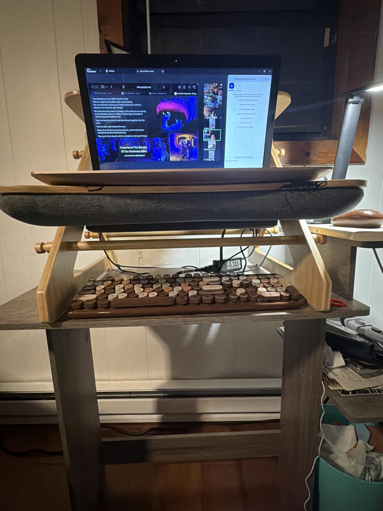 22 inch Standing Desk Converter, Bamboo Desk Riser with Lap Desk | Small Stand Up Desk for Monitor and Laptop, with Keyboard Tray, Computer Workstation for Home Office customer photo 2