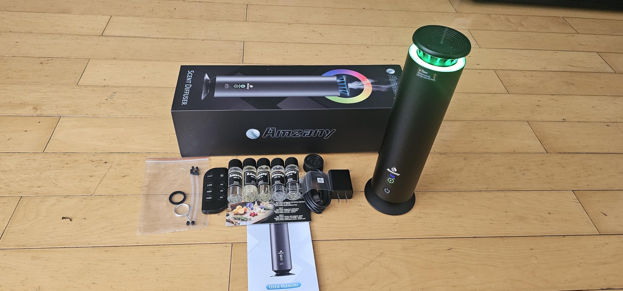 Waterless Scent Diffuser Kit,Scent Diffuser with 7 Lights and Breathing Lights Modes,Max Coverage 2000 sq.ft.Home,Offices,Hotels and Spas Aromatherapy Diffuser Included 5 Scent Oils Remote Control customer photo 1