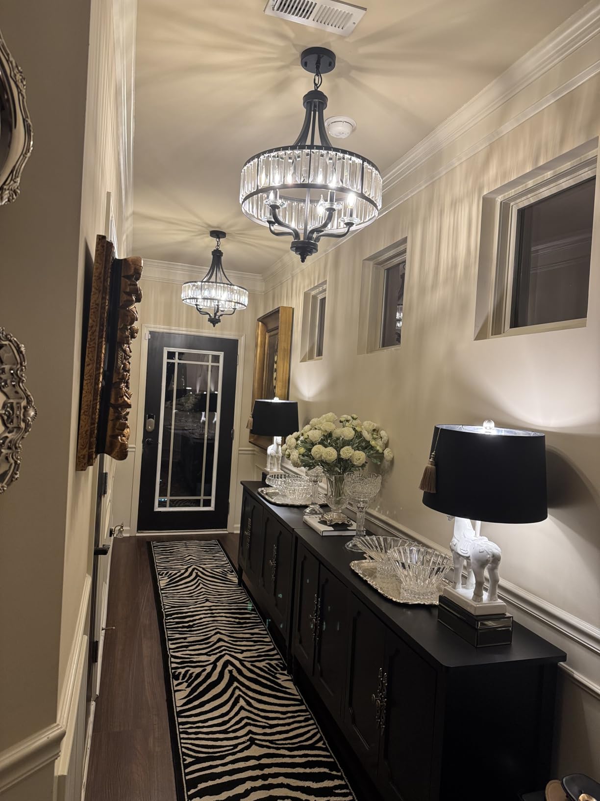 Modern Black Crystal Chandelier, 5-Light Farmhouse Dining Room Light Fixture Over Table Adjustable Height Hanging Industrial Pendant Lights Kitchen Island, Living Room Kitchen Island Entryway customer photo 1