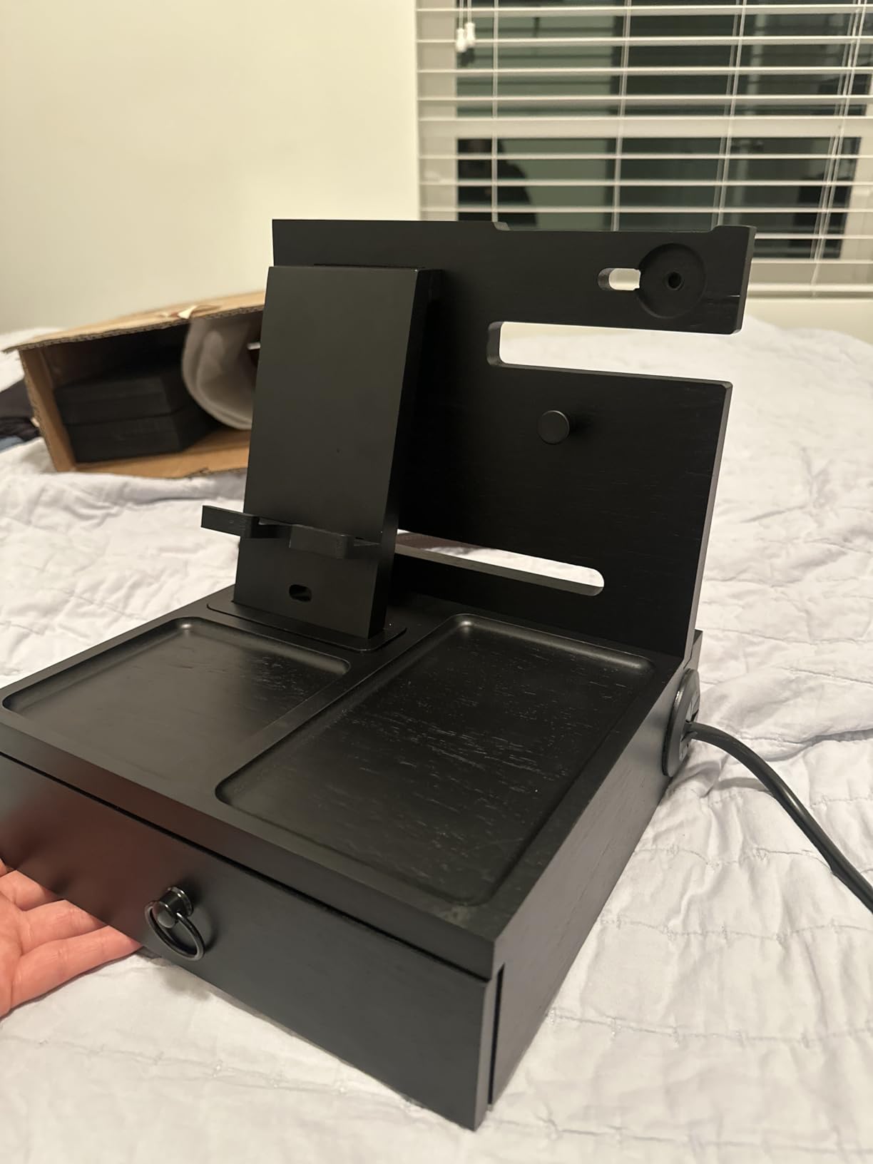 Wood Phone Docking Station with USB Ports and Outlets - Nightstand Organizer (Classic Black) customer photo 2