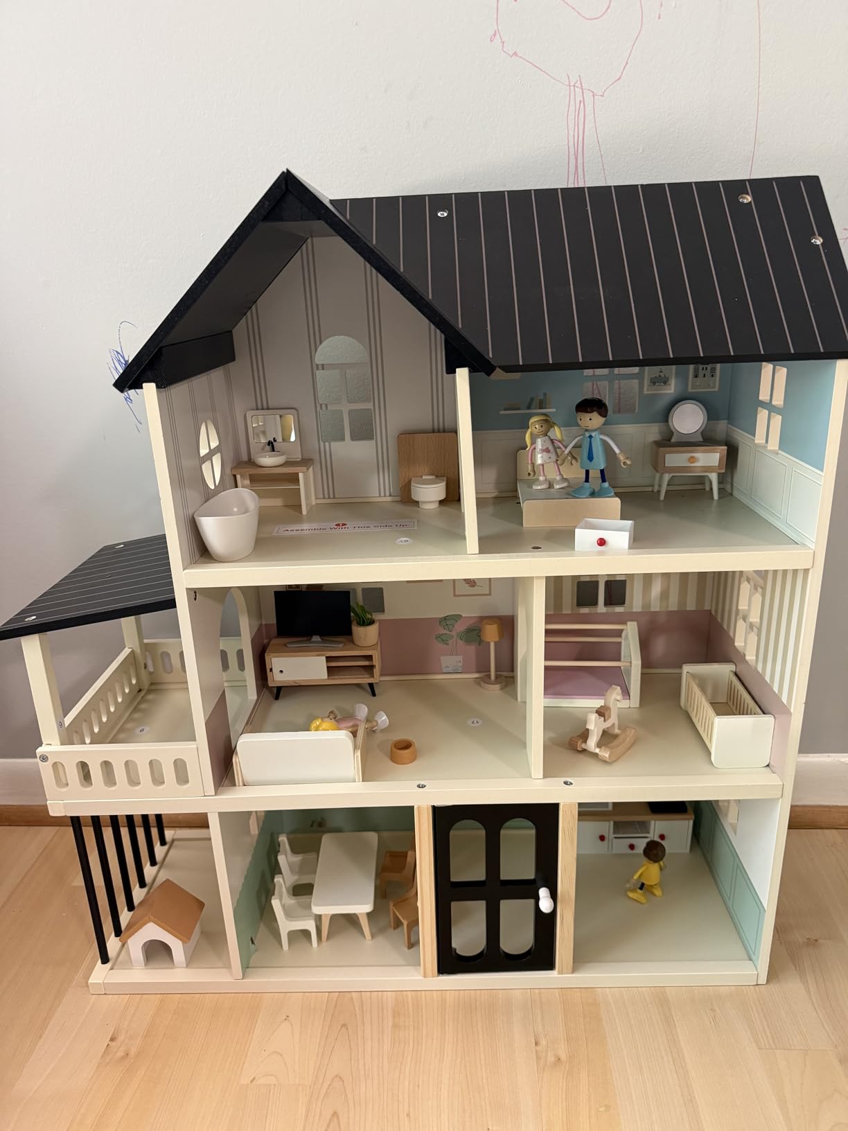 Wooden Dollhouse for Kids, 6-Room Modern-Style Toy Doll House Playset | with 26-Piece Furniture Set, Functional Doors, 1:12 Scale Open-Plan Design for 4-6 Inch Dolls, Creative STEM Gift for Ages 3+ customer photo 2