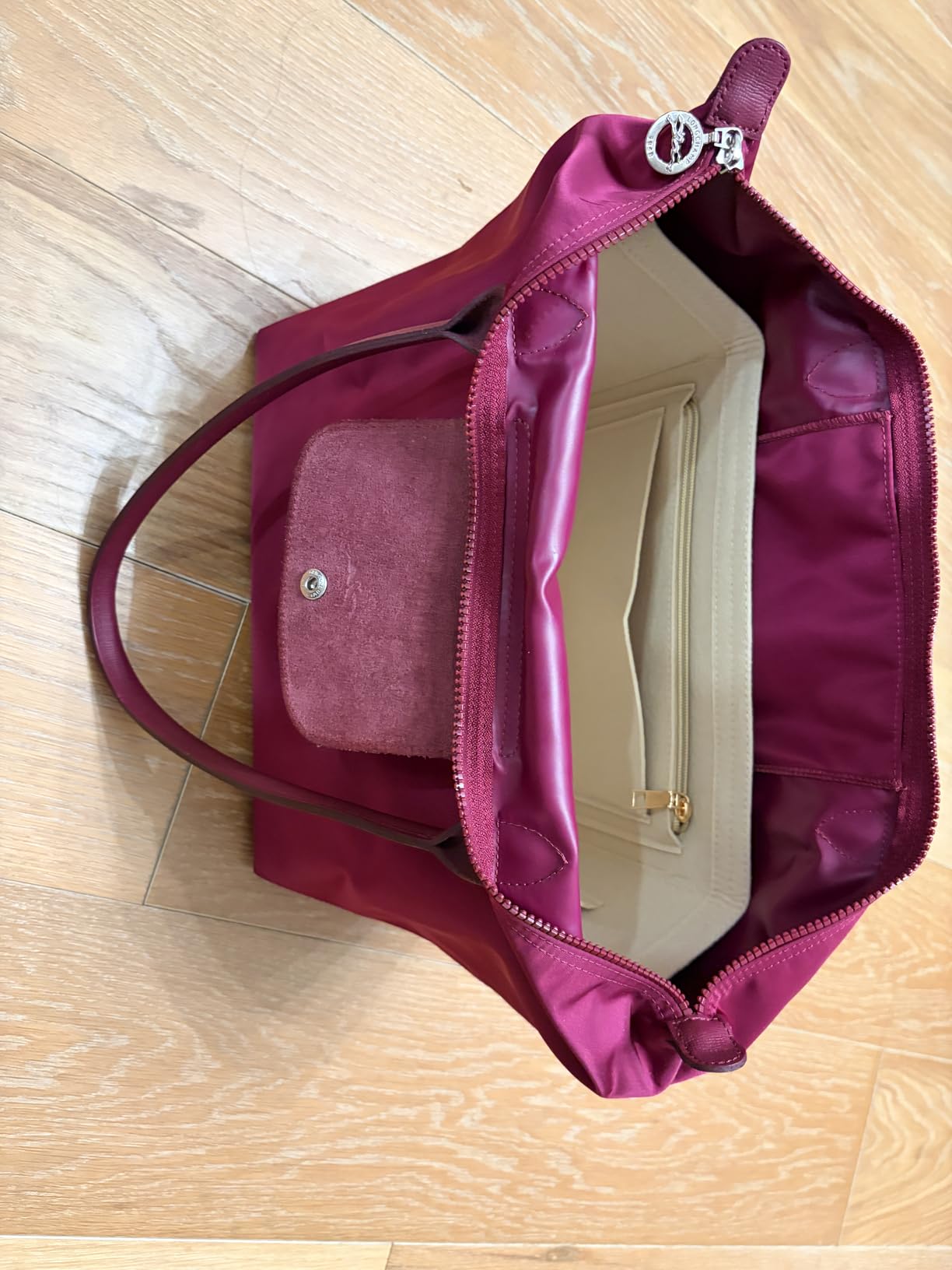 KESOIL Purse Organizer Insert for Longchamp L, 9-Pocket Felt | fits Longchamp Le Pliage L tote, prevents sagging, 9 compartments, cup holder, zipper closure, structured felt customer photo 2
